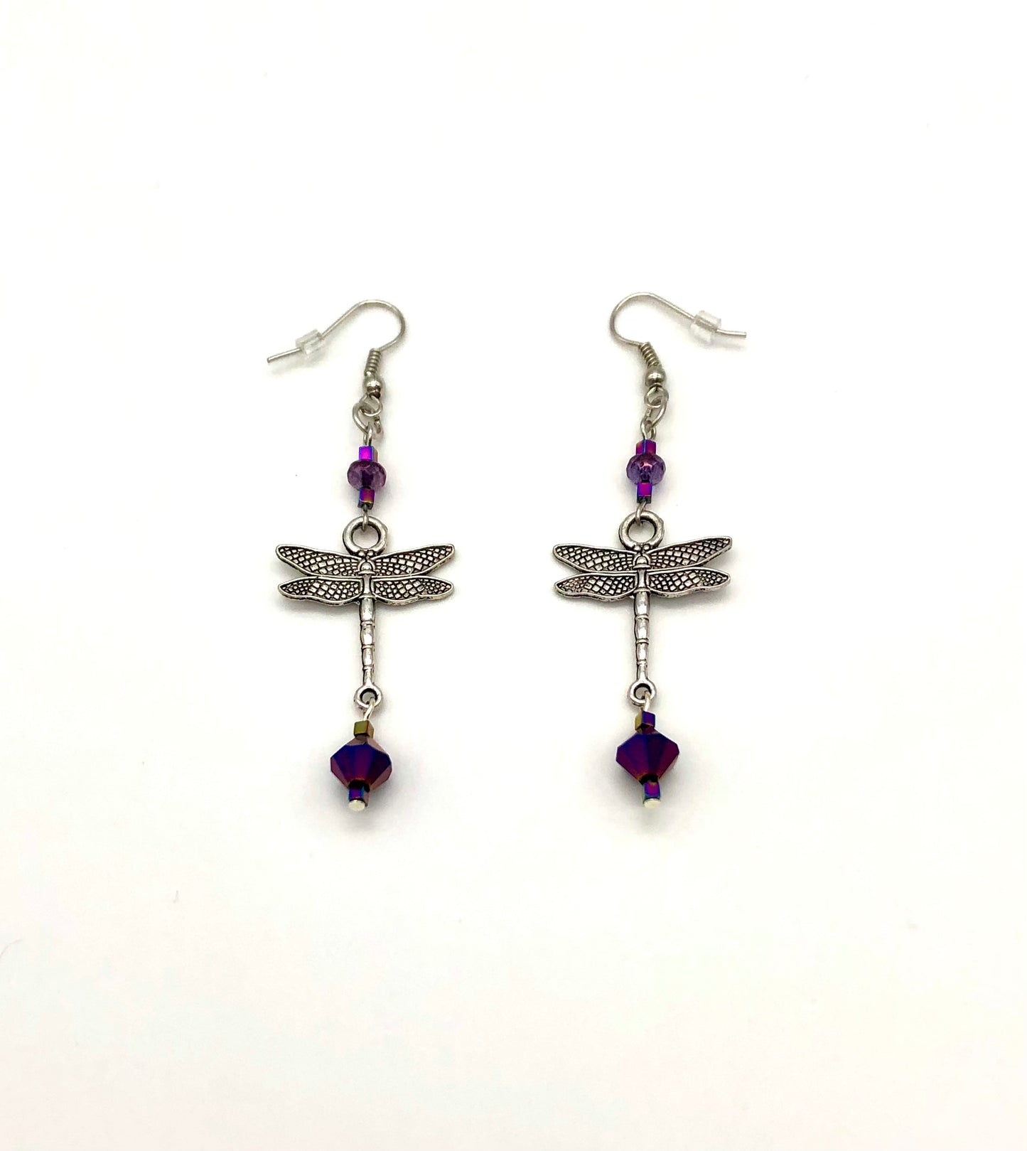 Silver plated dragonfly bead detail dangle earrings