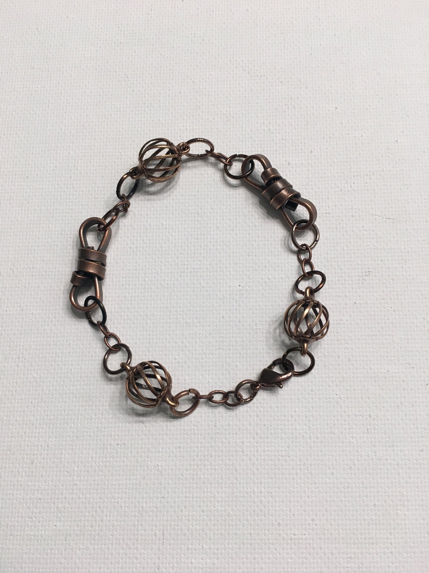 Oxidized copper rope and ball chain bracelet