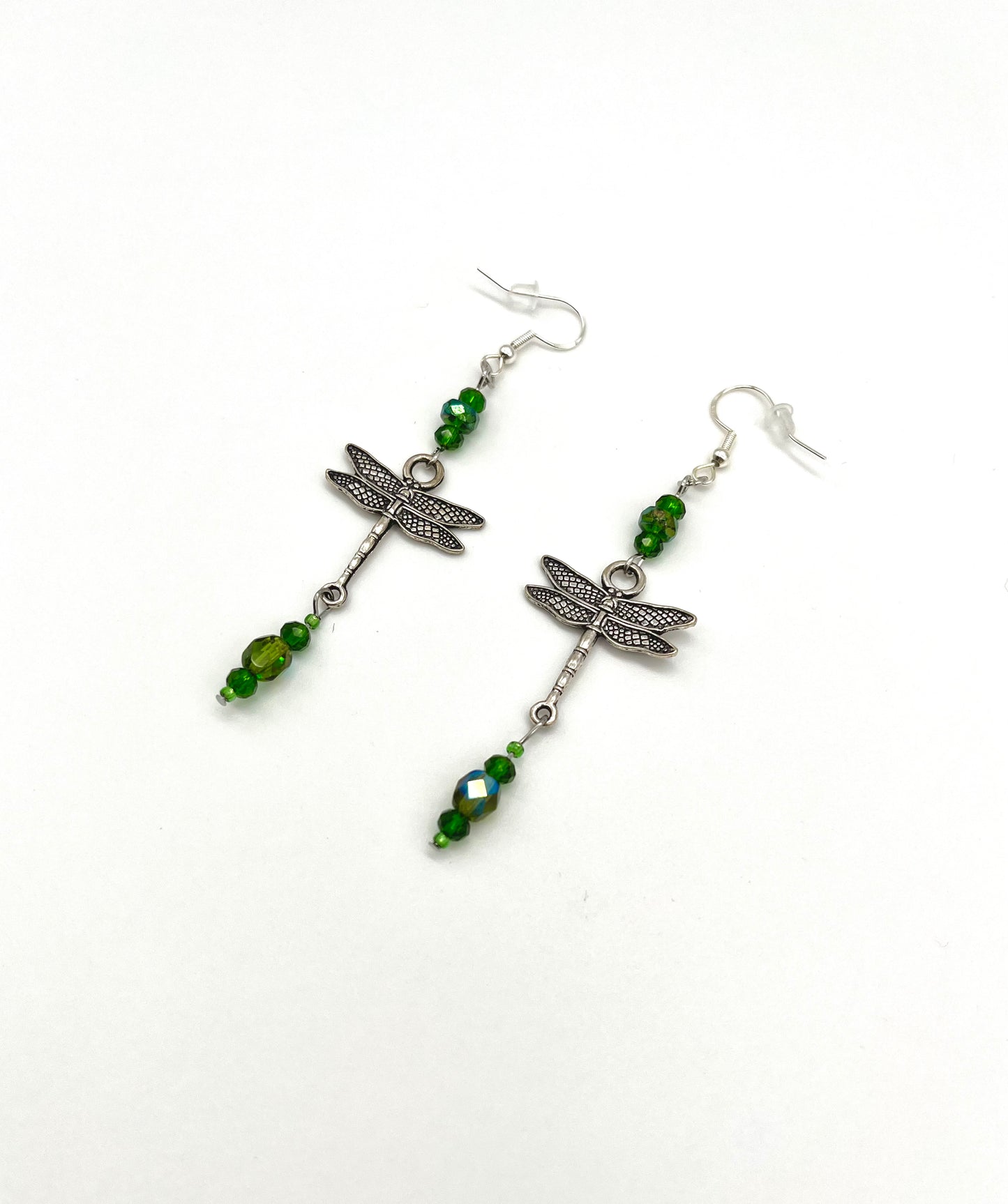 Silver plated dragonfly bead detail dangle earrings