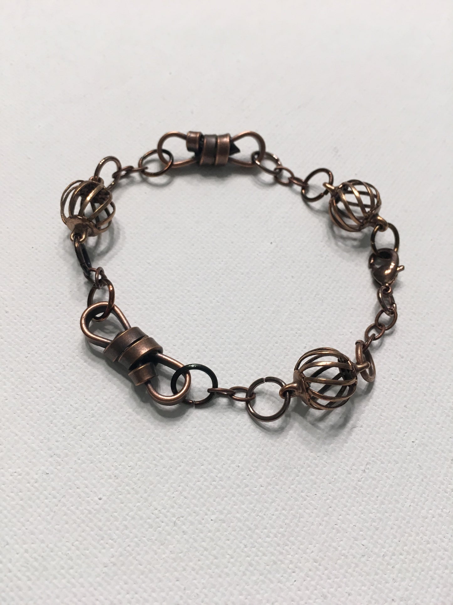 Oxidized copper rope and ball chain bracelet