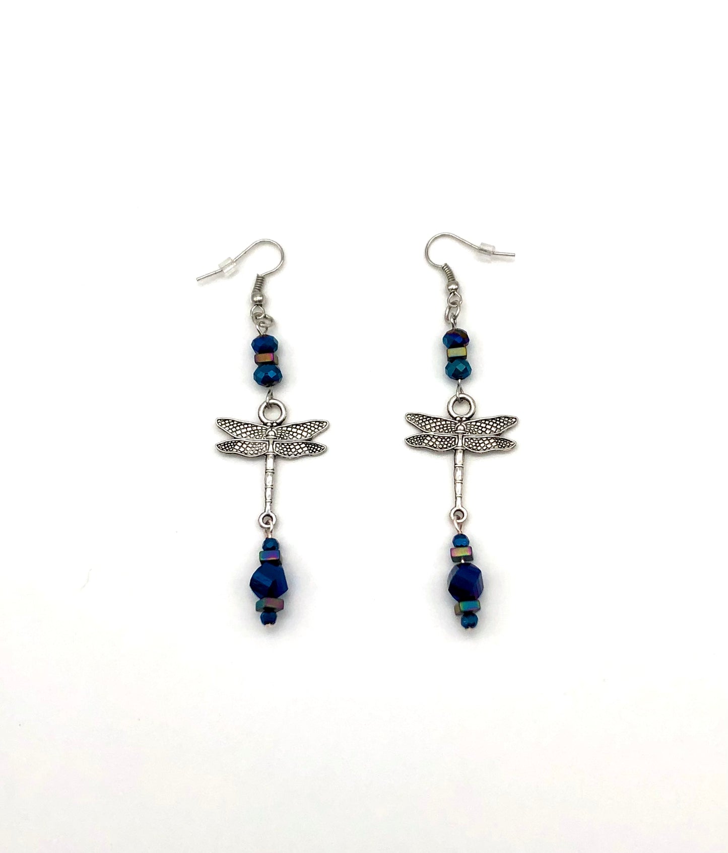 Silver plated dragonfly bead detail dangle earrings