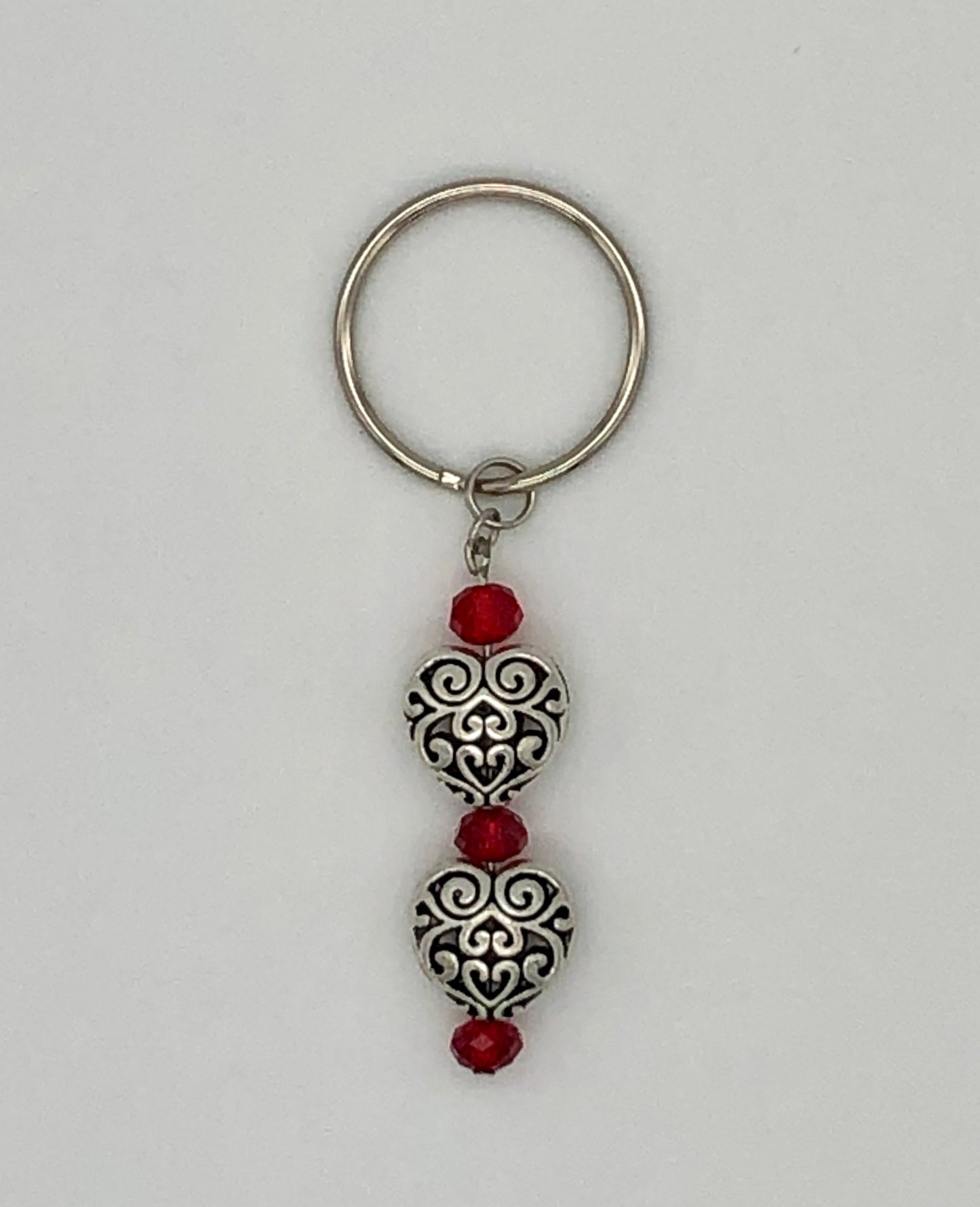 Glass bead keychain, beach shell keychain, silver heart keychain