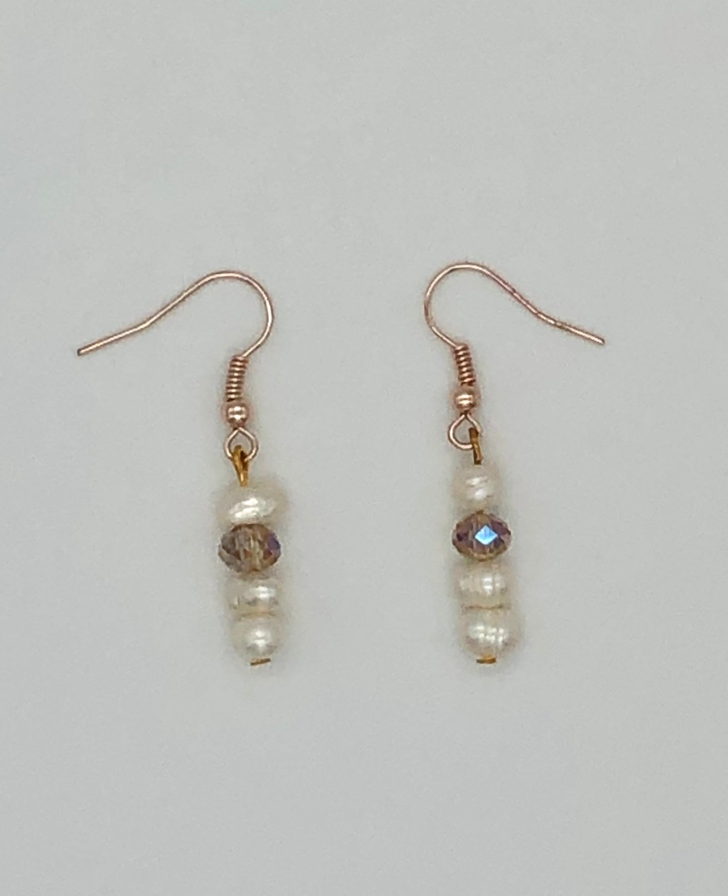 Champagne glass bead and freshwater pearl rose gold fishhook earrings