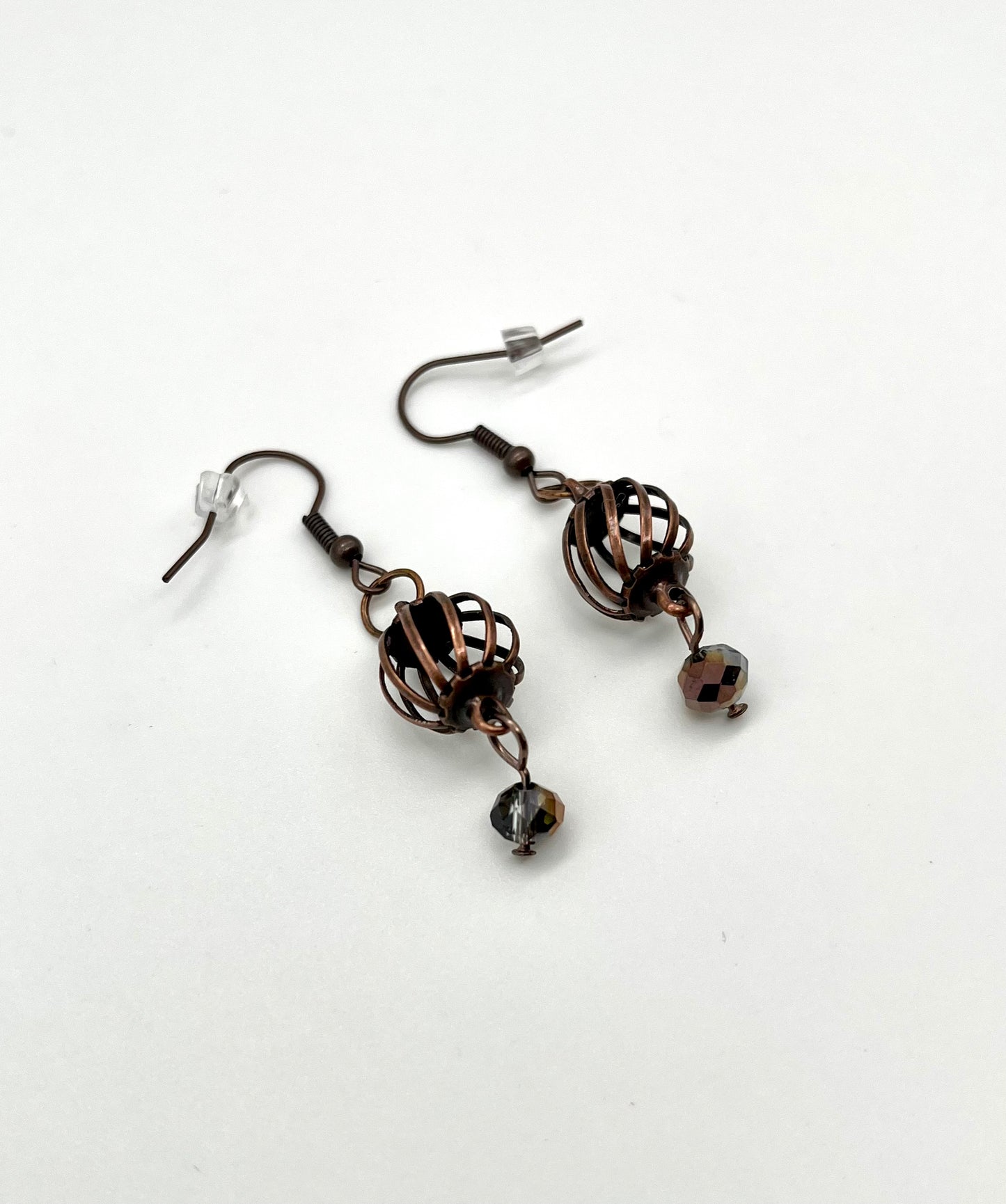 Oxidized copper curve ball earrings