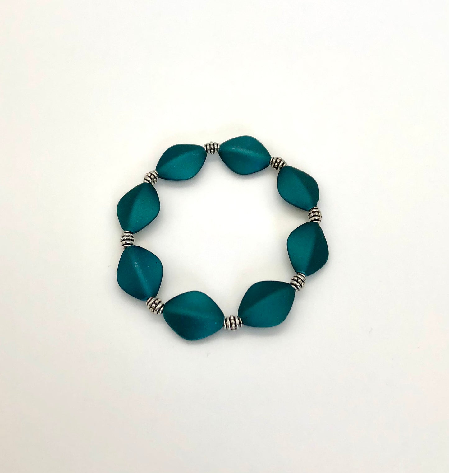 Teal matte oval bead stretch bracelet