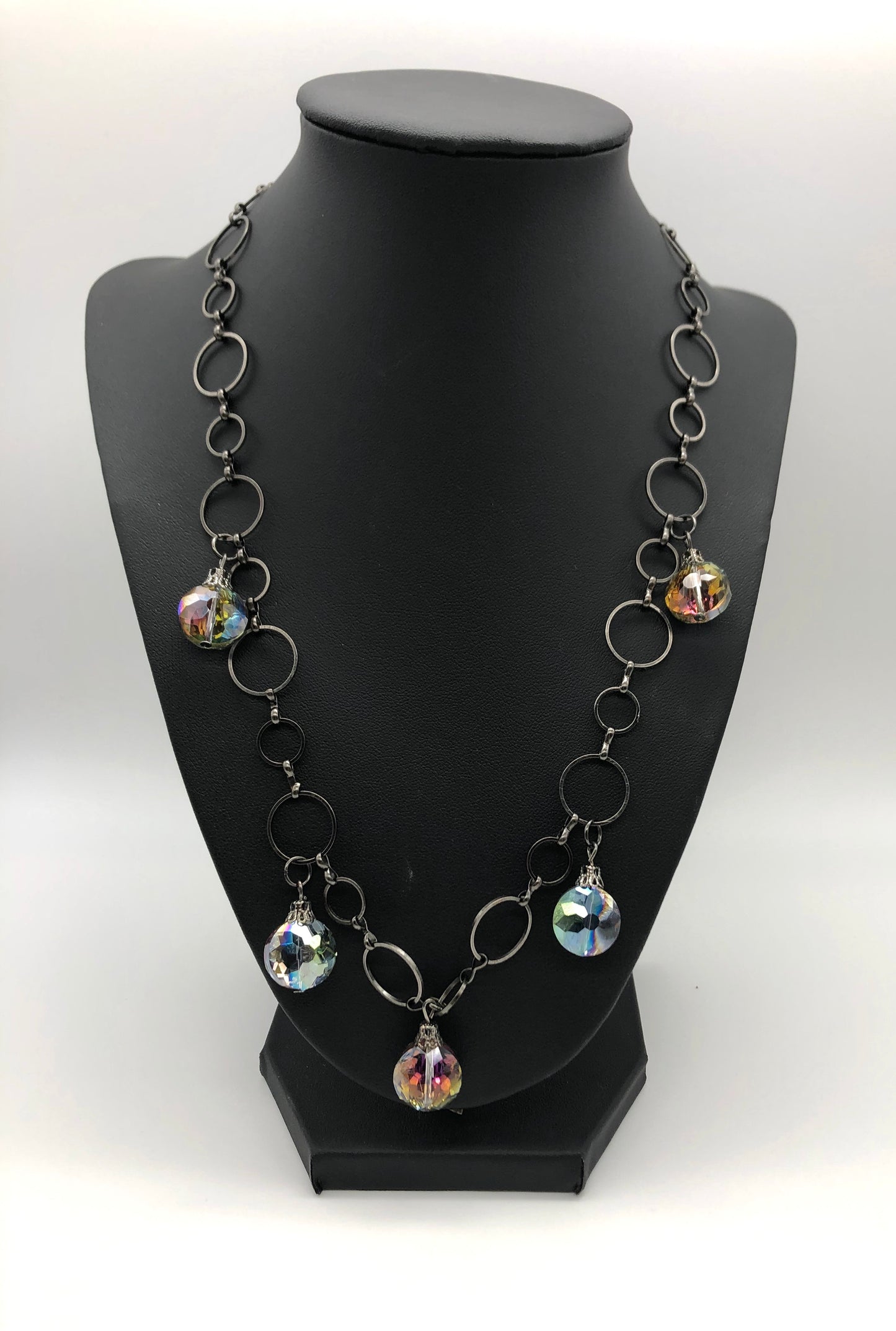 Iridescent glass bulb beads on circle chain necklace