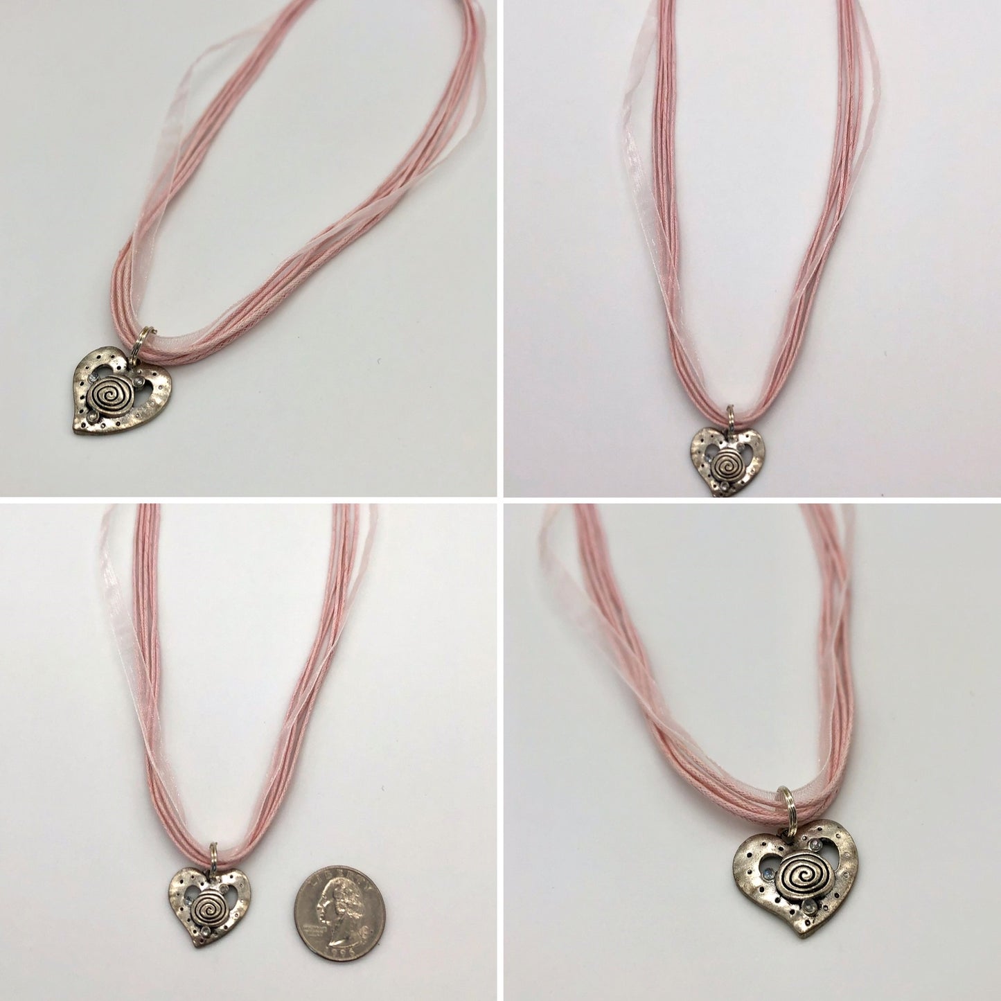 Cotton cord multi strand necklace with positive message pendant