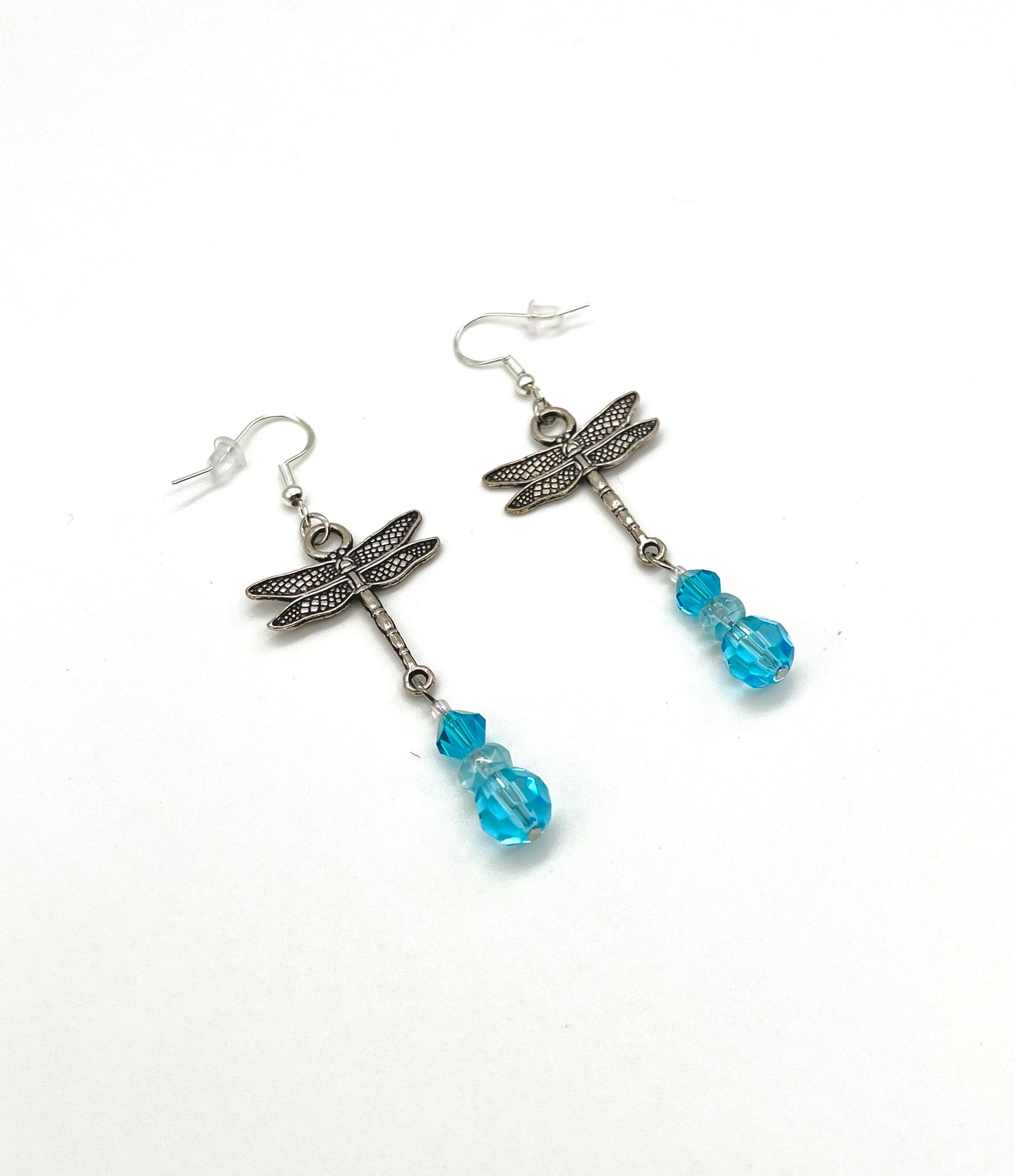 Silver plated dragonfly bead detail dangle earrings