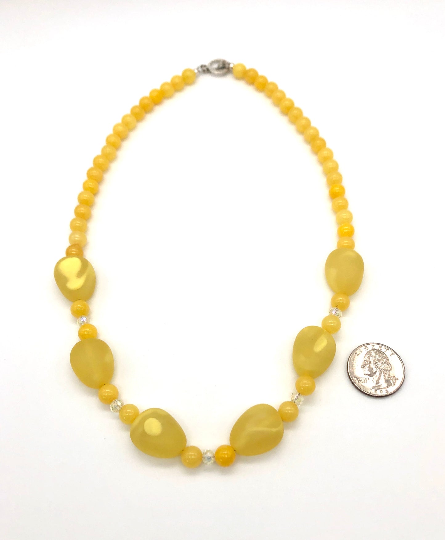 Yellow acrylic and crystal beaded necklace