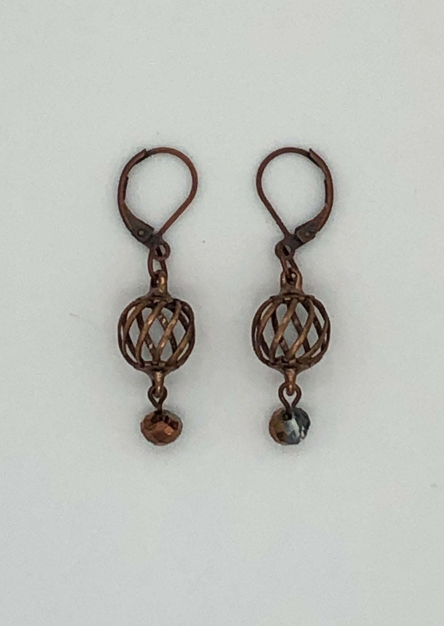 Oxidized copper curve ball earrings