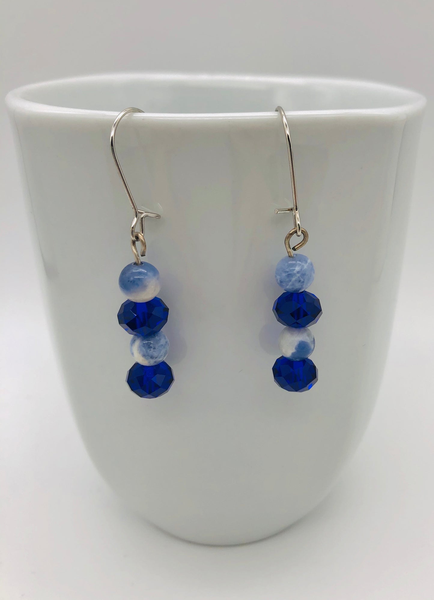 Sodalite and blue faceted bead earrings