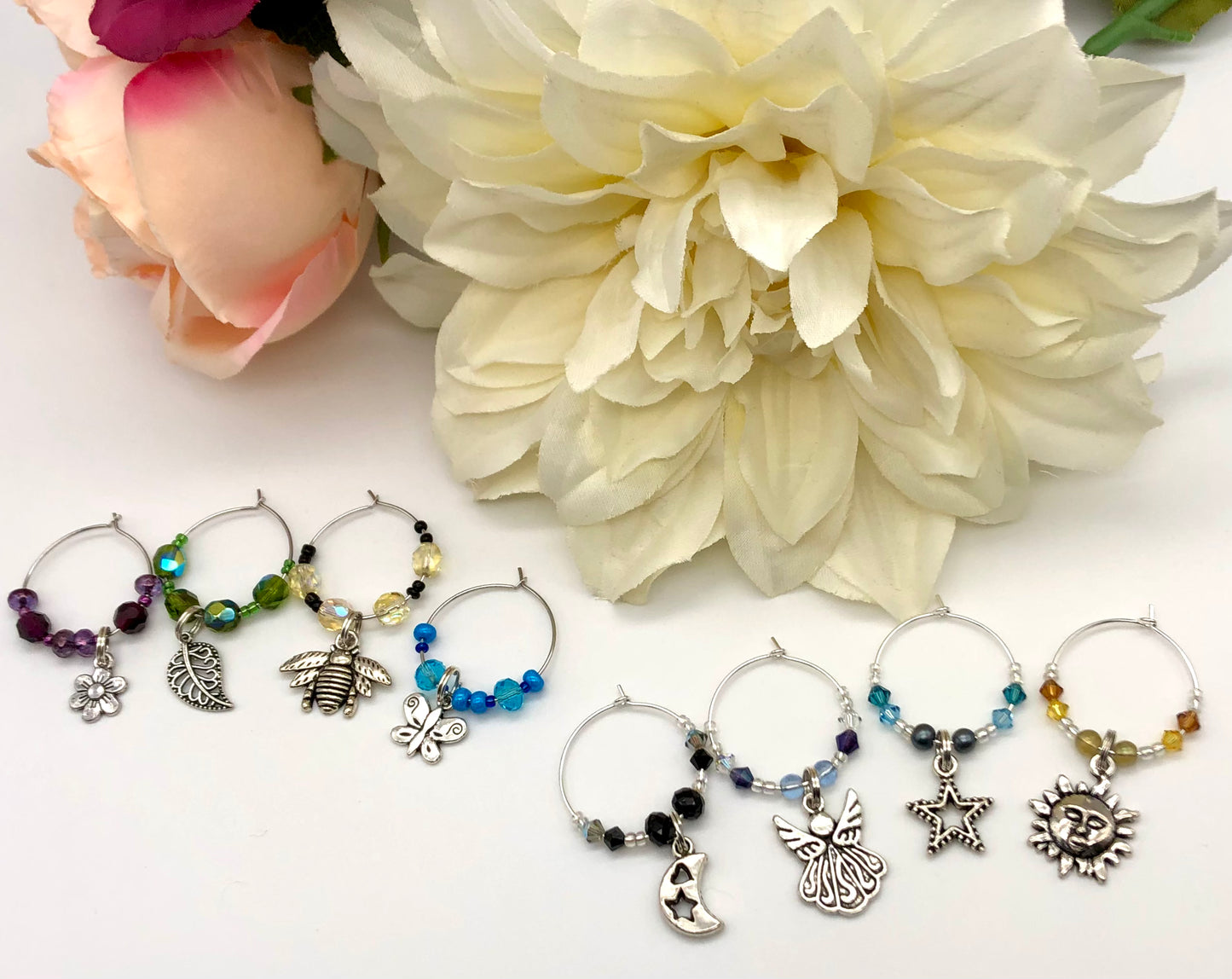 Celestial nature glass bead wine charms, nature theme glass bead wine charms
