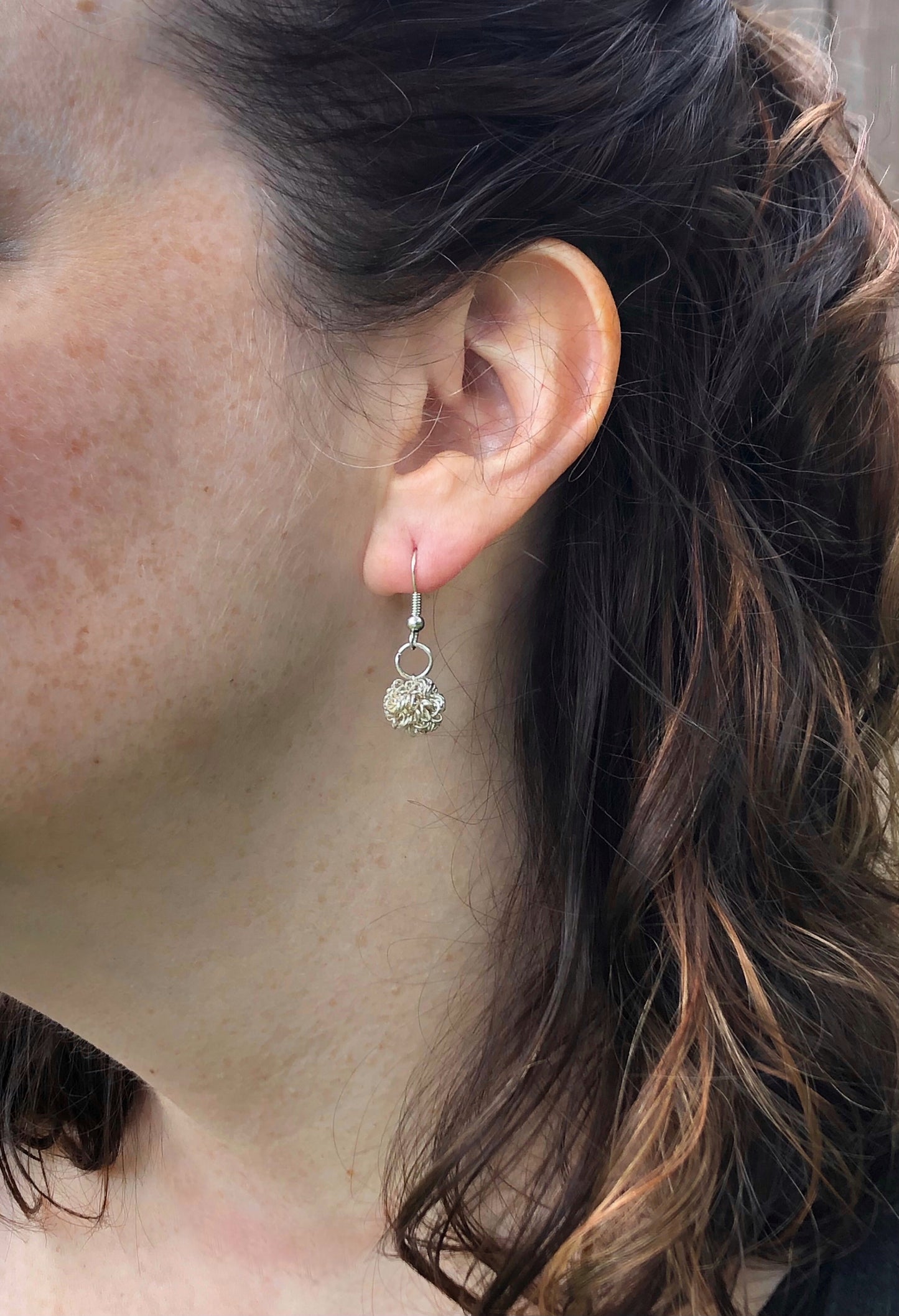 Silver wire wrap ball earrings
