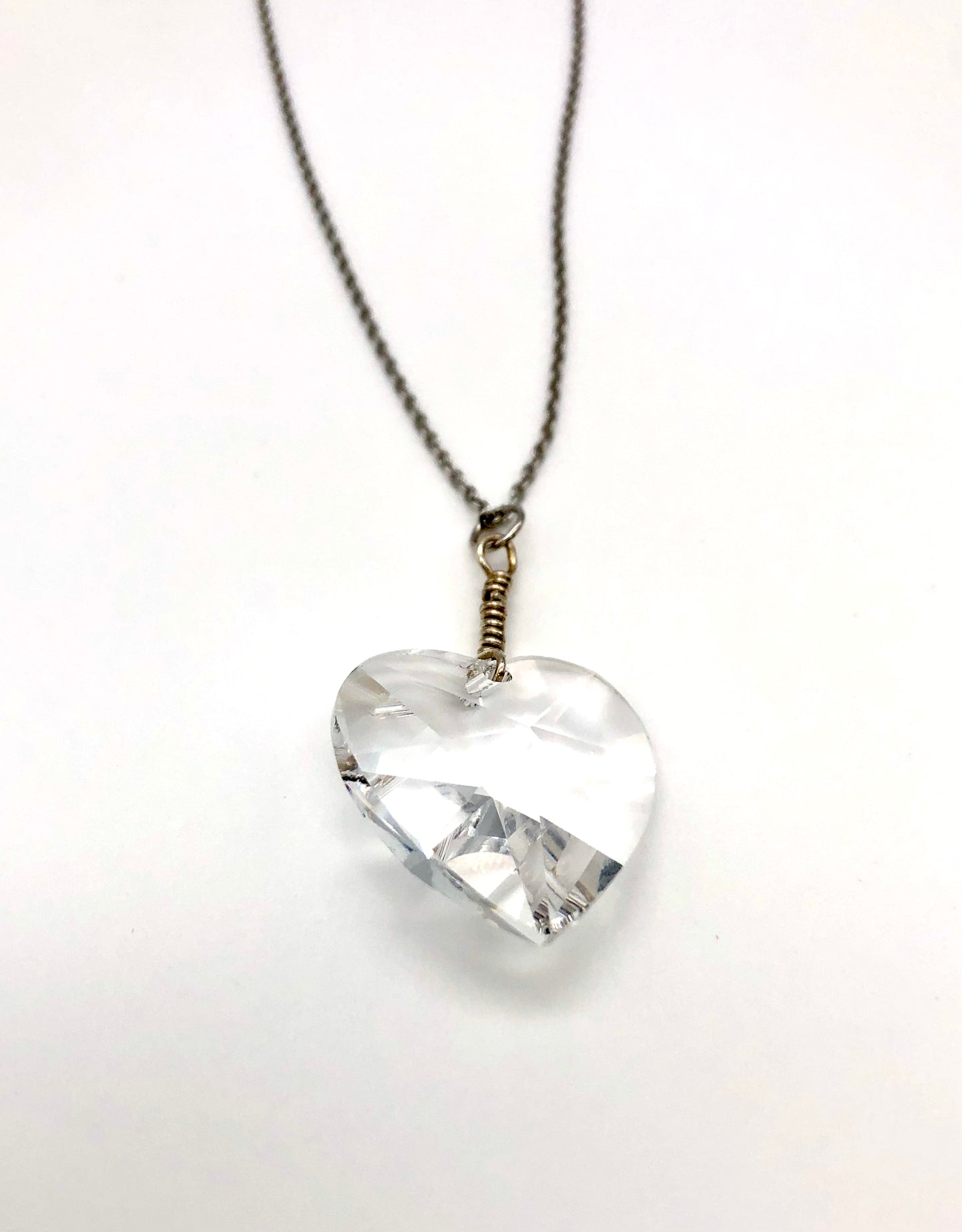 Crystal heart pendant on stainless steel chain necklace