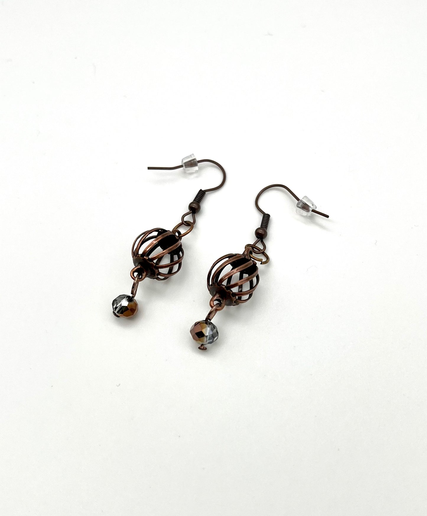 Oxidized copper curve ball earrings