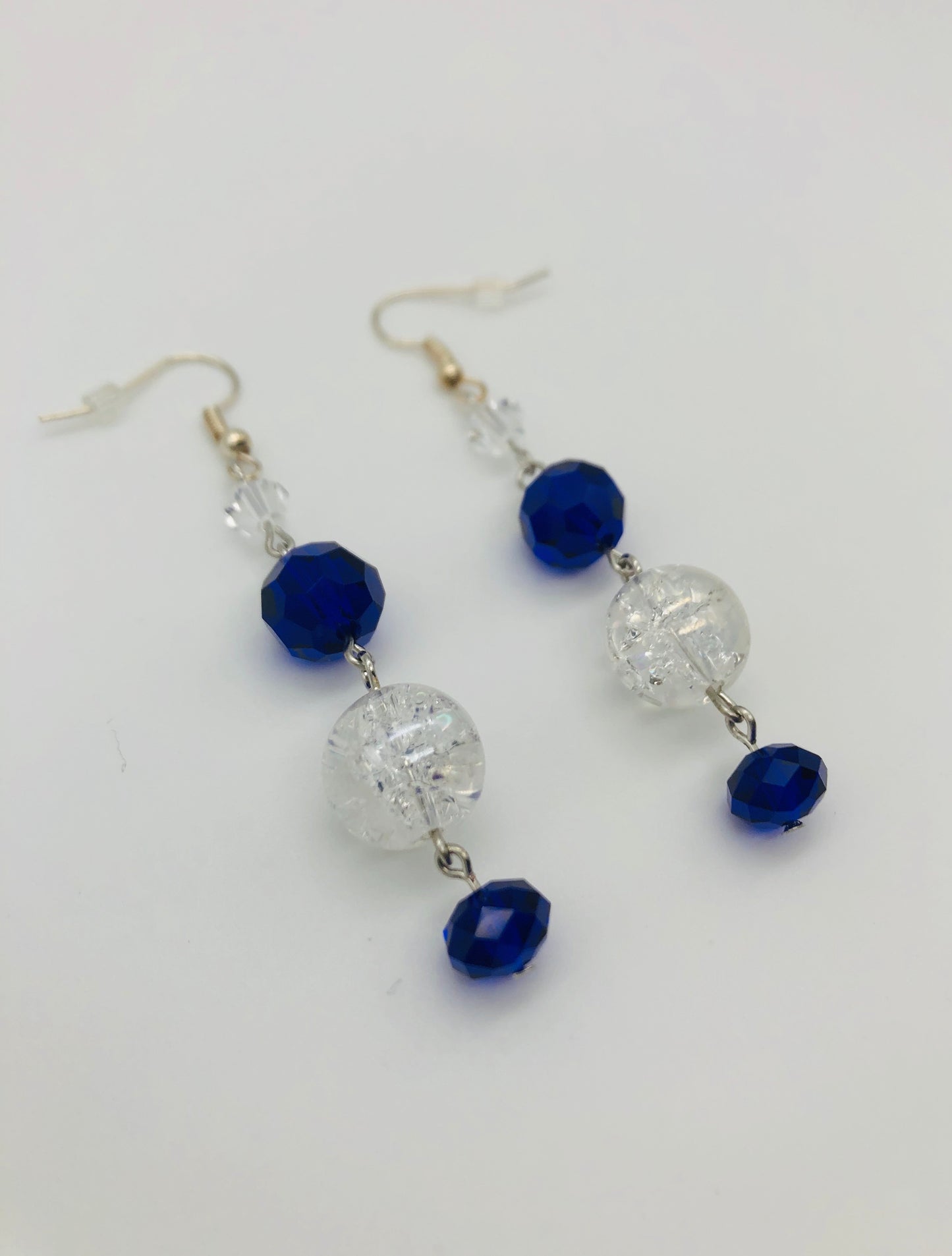 Royal blue faceted and crystal glass bead fishhook earrings