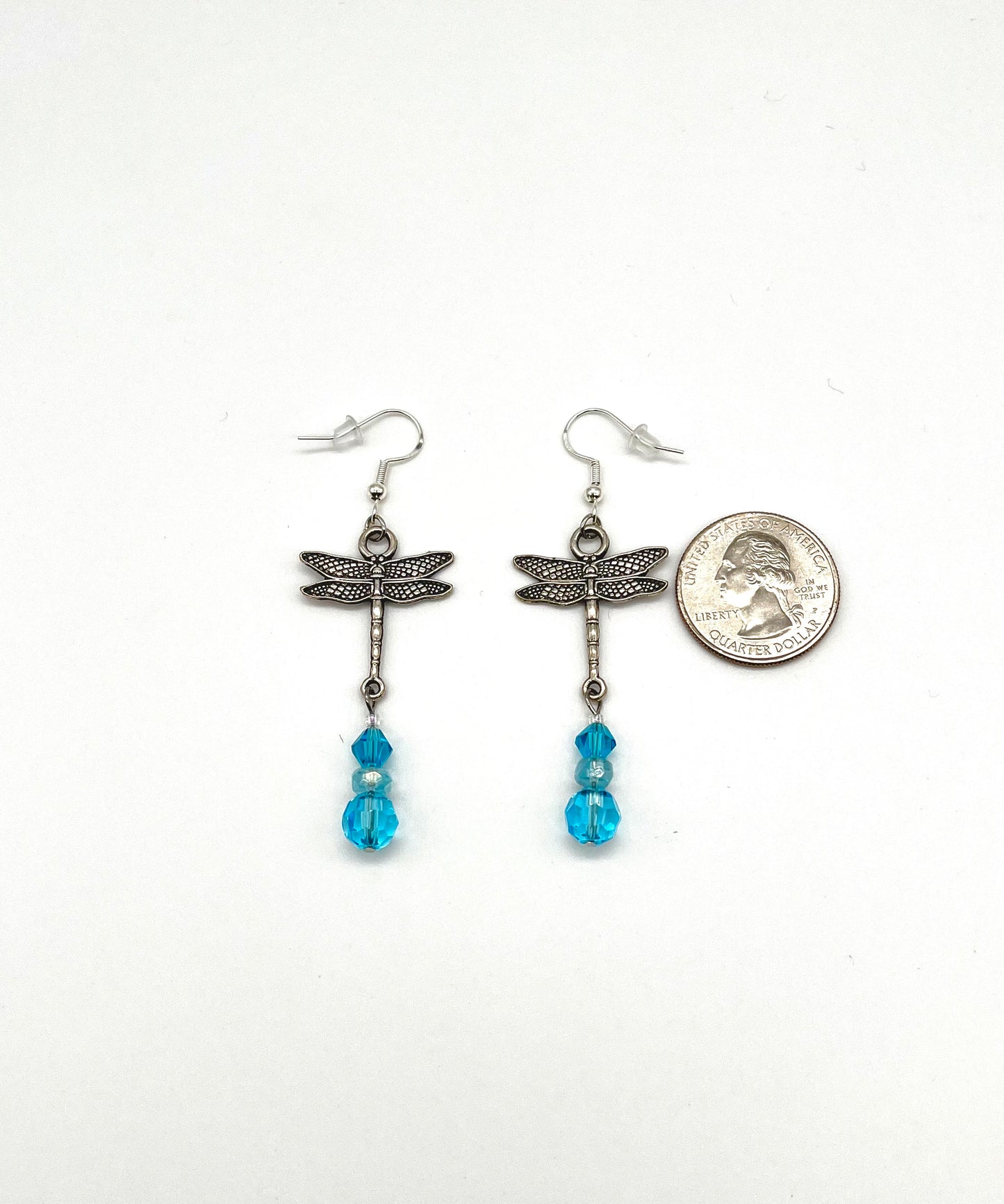 Silver plated dragonfly bead detail dangle earrings