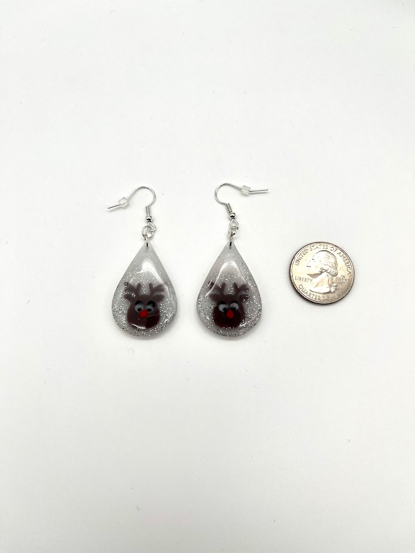 Resin reindeer teardrop earrings