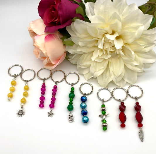 Glass bead keychains, keychains with charms