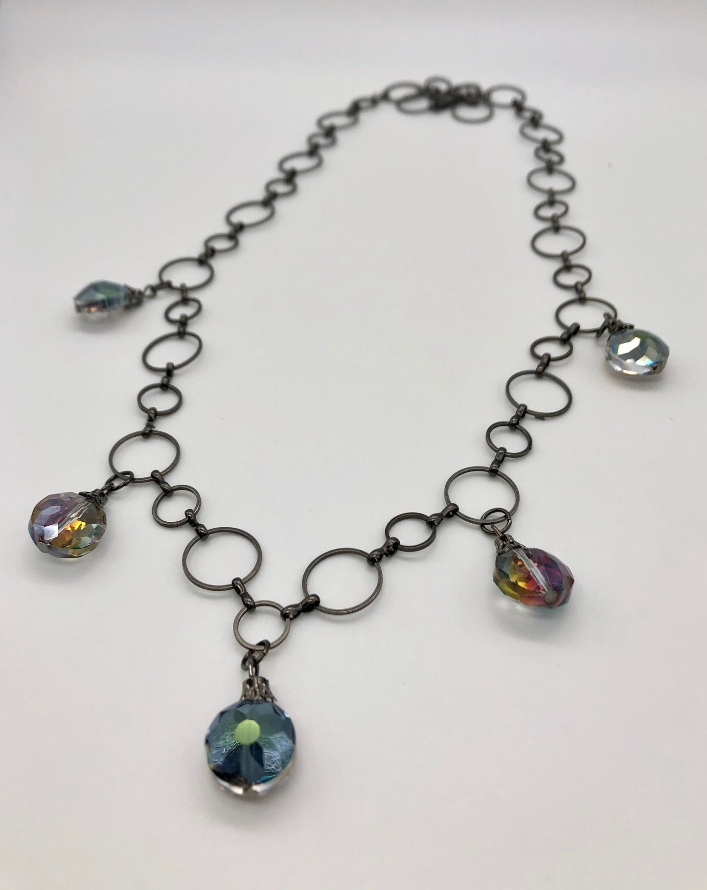 Iridescent glass bulb beads on circle chain necklace