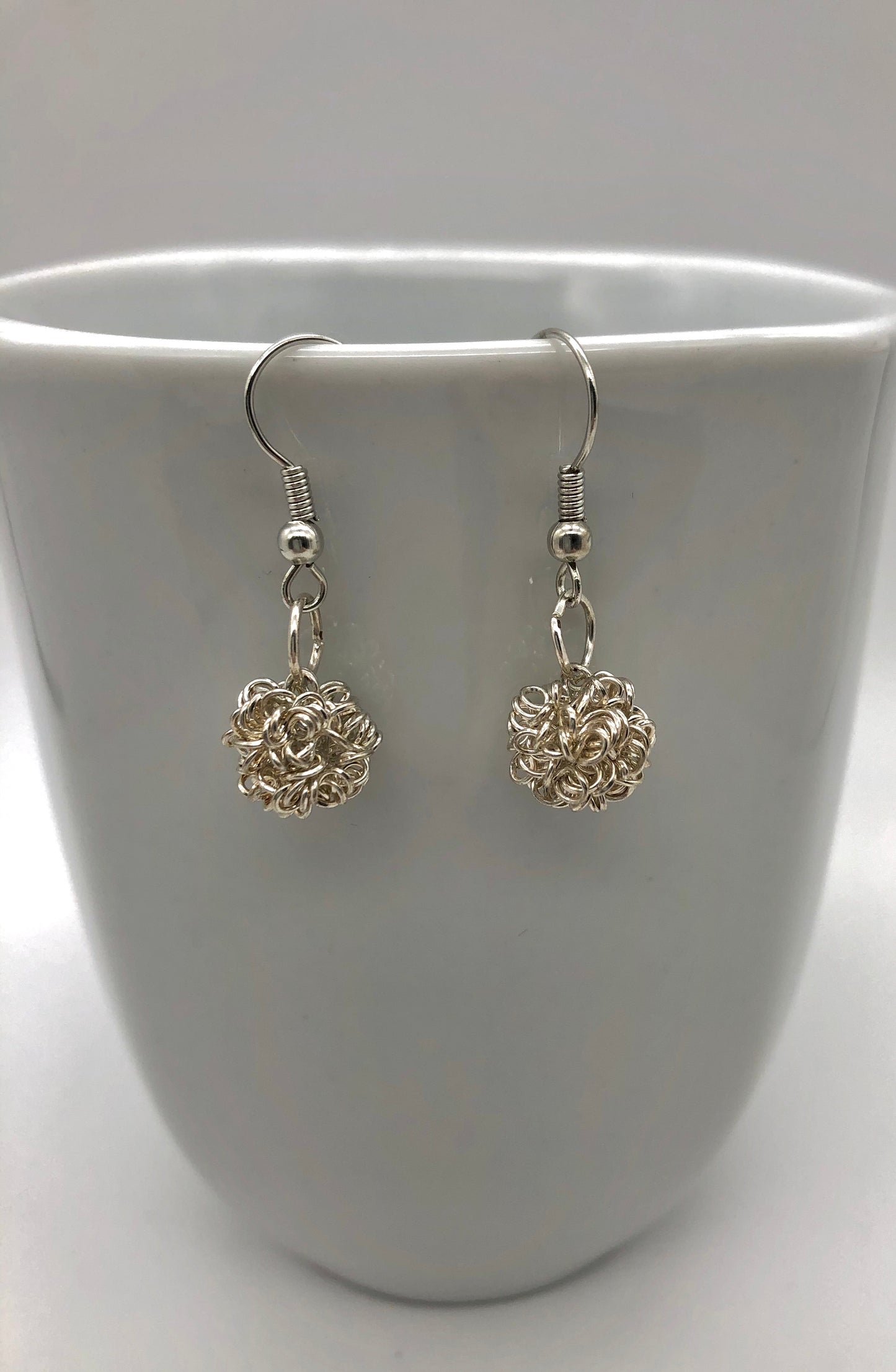 Silver wire wrap ball earrings