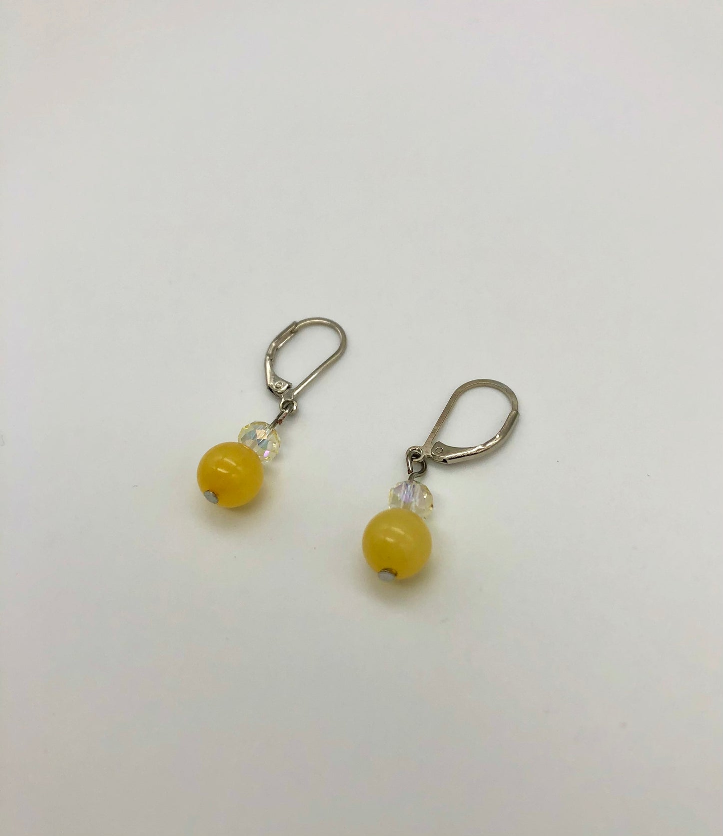 Yellow natural stone and glass bead lever back earrings