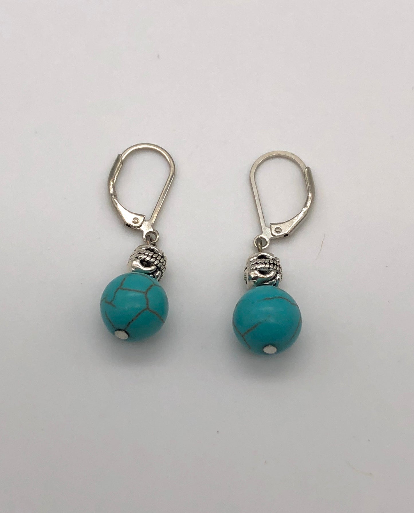 Silver with round turquoise bead earrings
