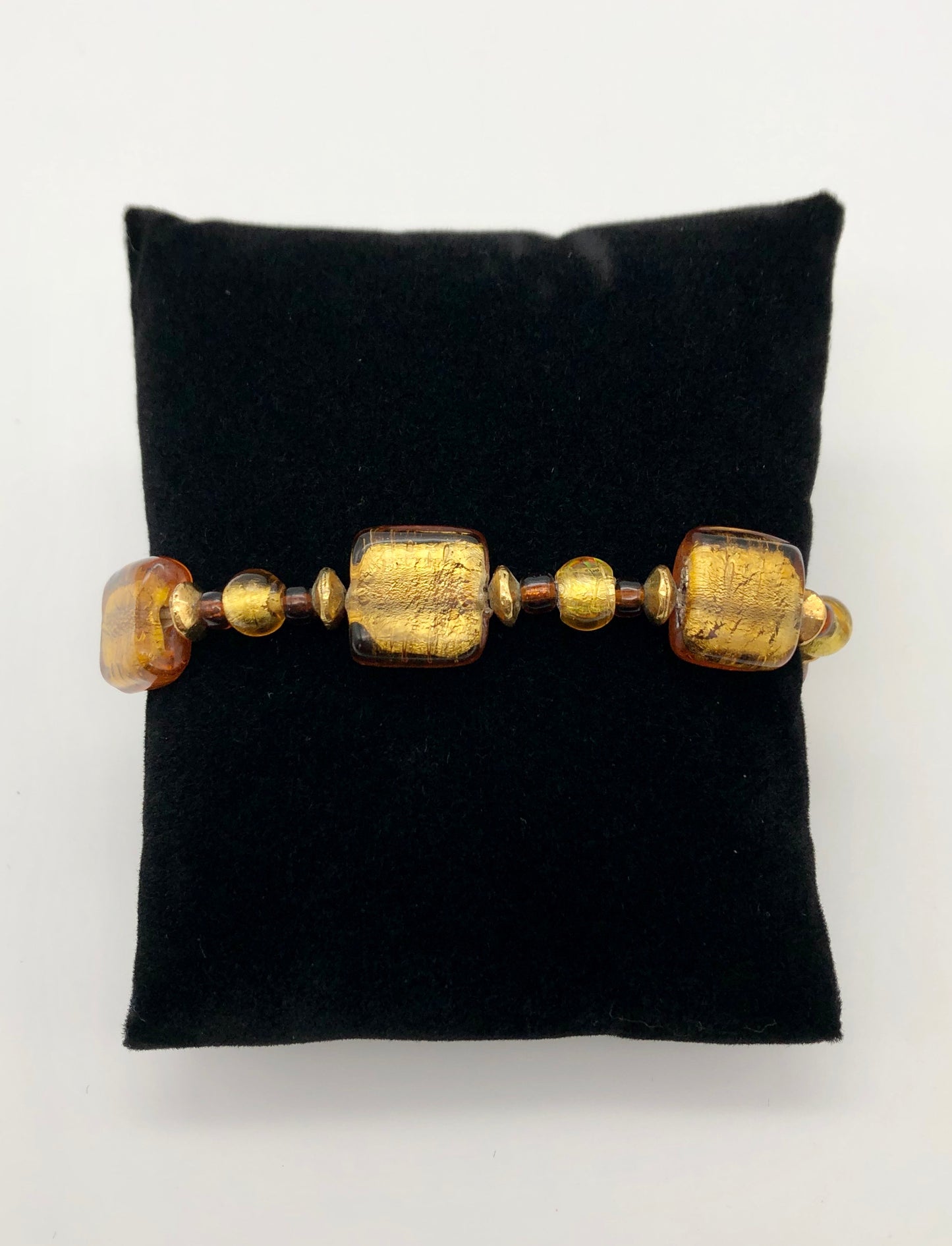 Gold foil and topaz lampwork bead stretch bracelet