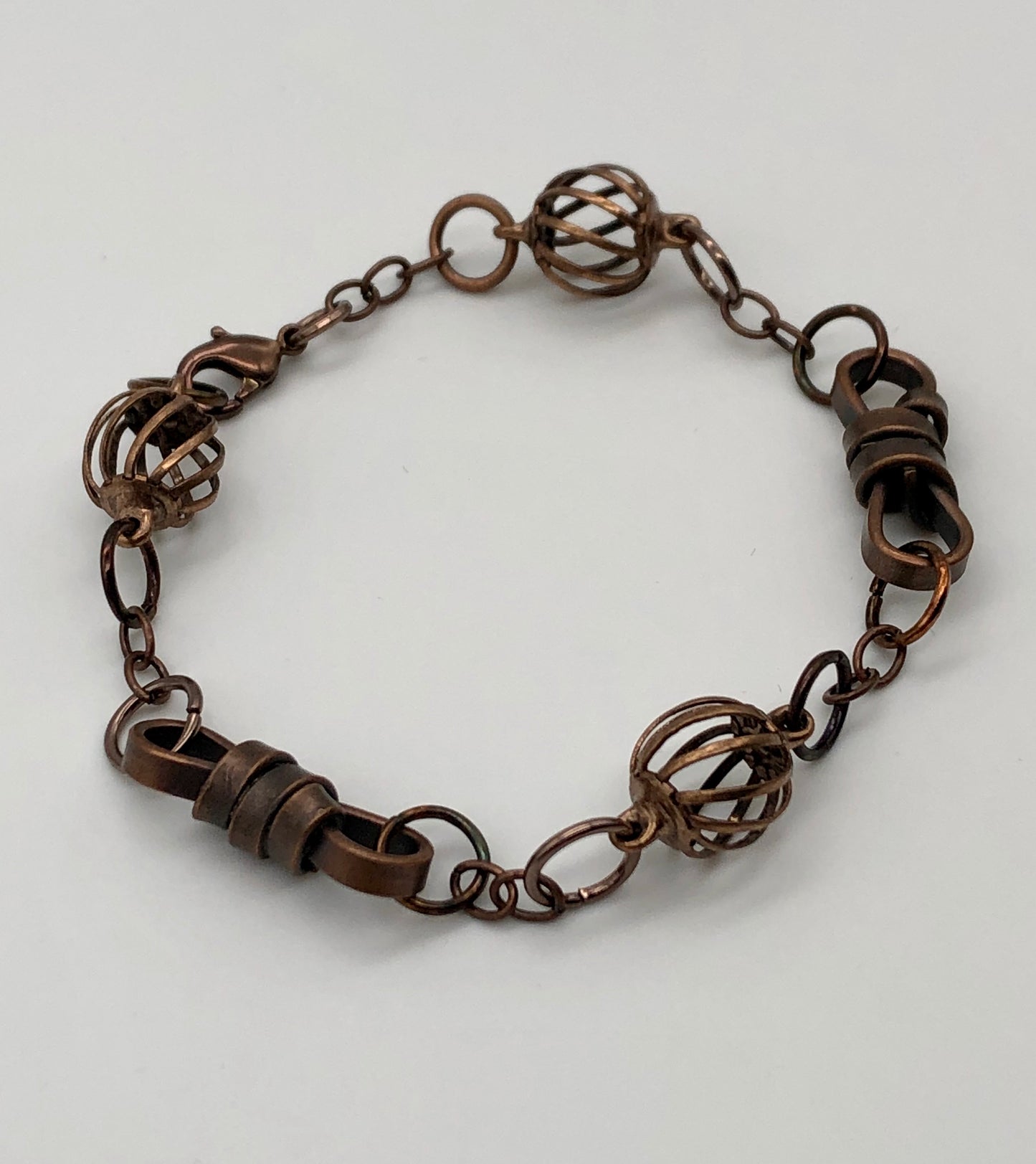 Oxidized copper rope and ball chain bracelet