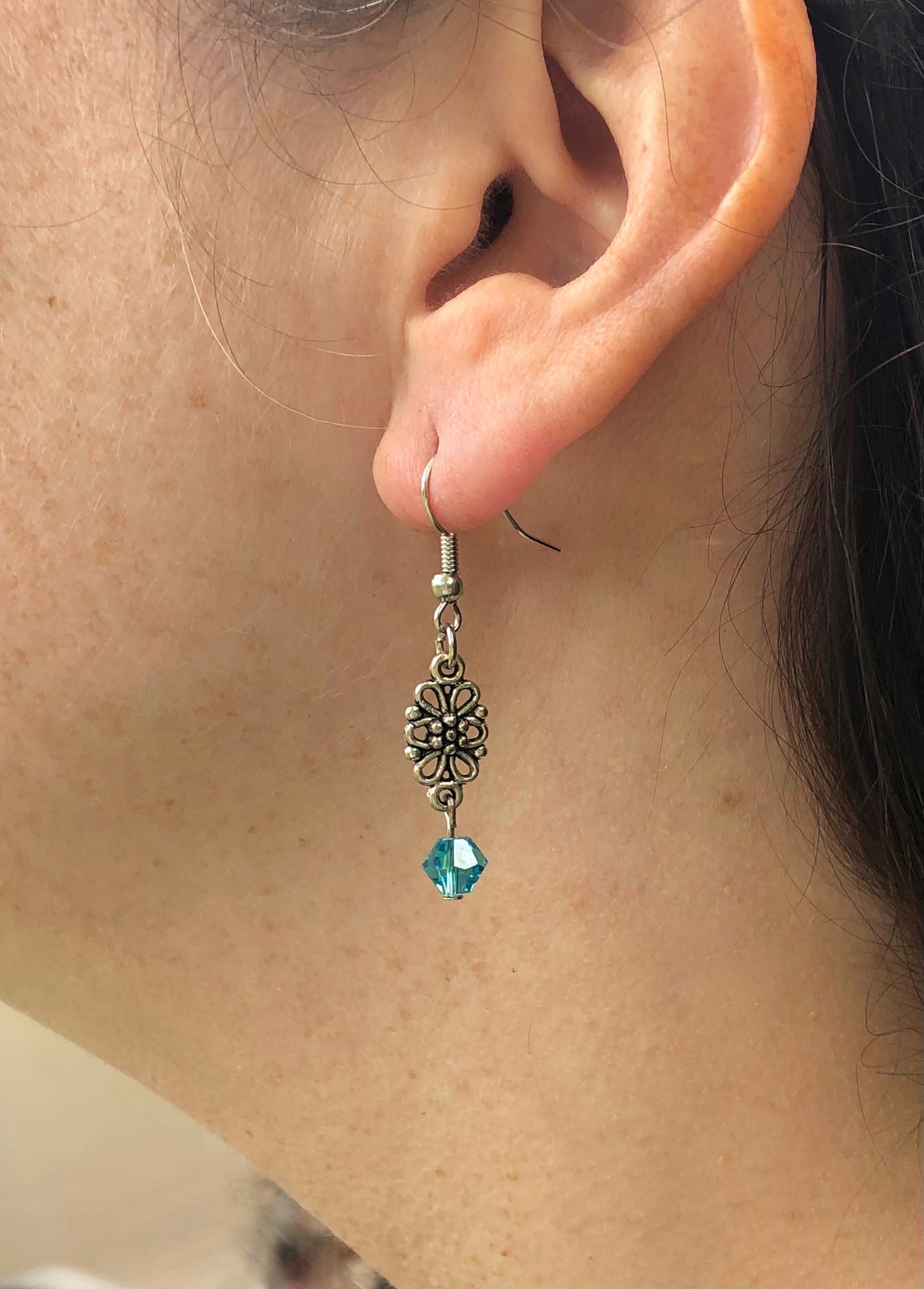 Aqua bead flower drop earrings