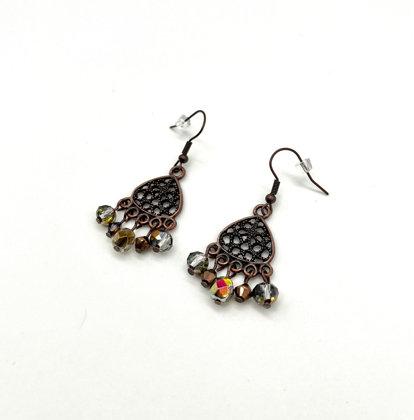 Oxidized copper filigree earrings