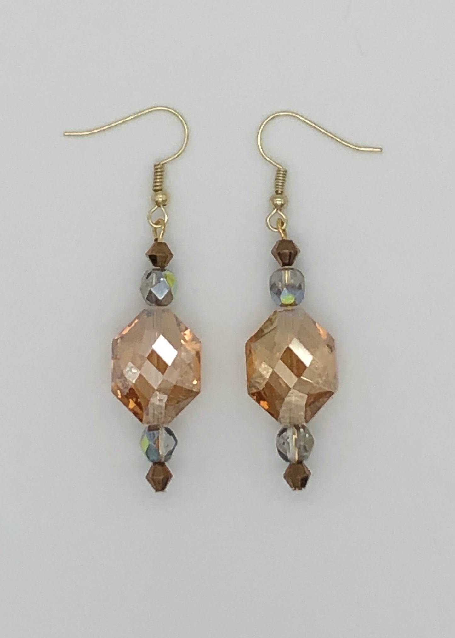 Gold crystal and amber-colored beaded earrings