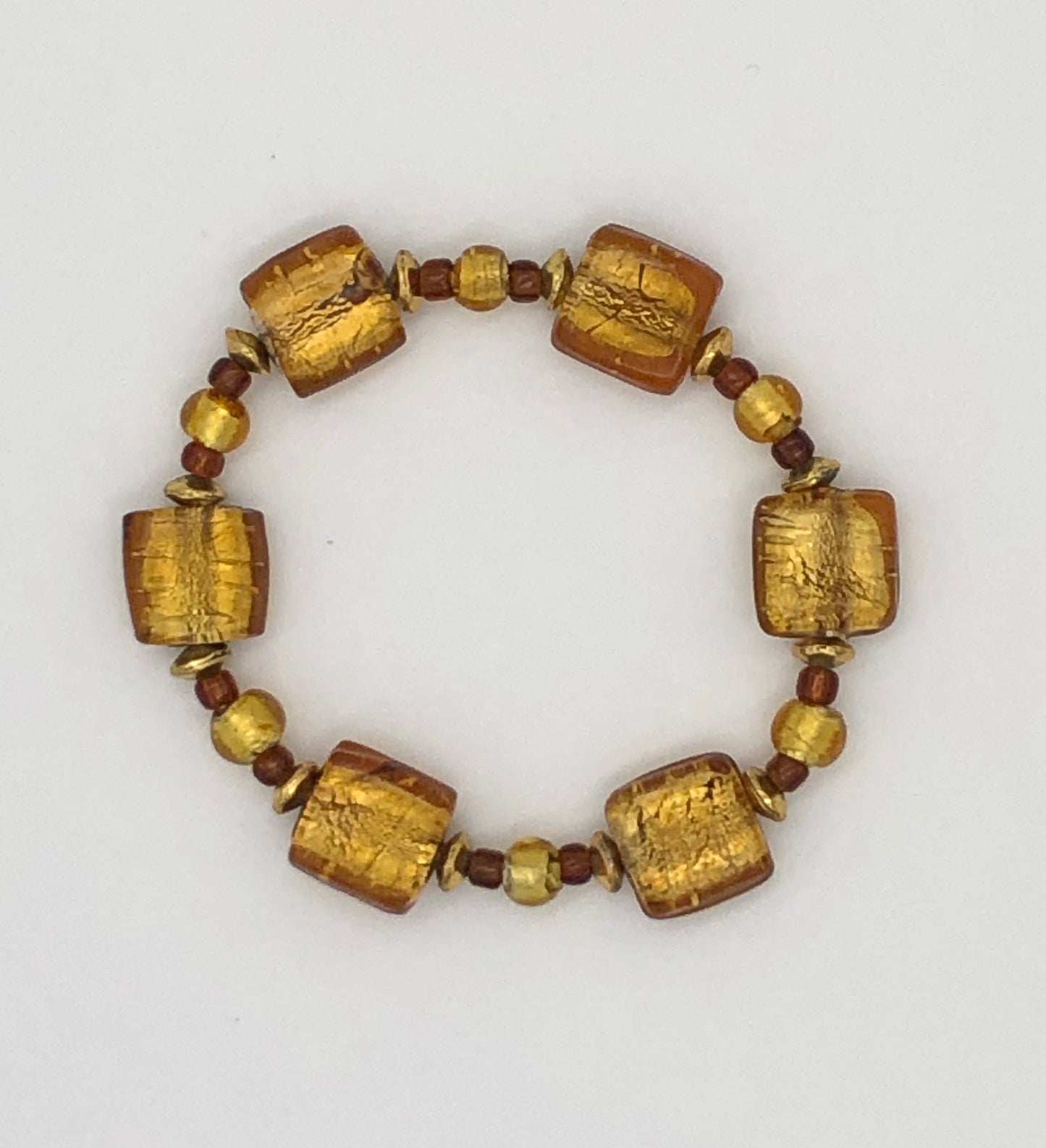 Gold foil and topaz lampwork bead stretch bracelet