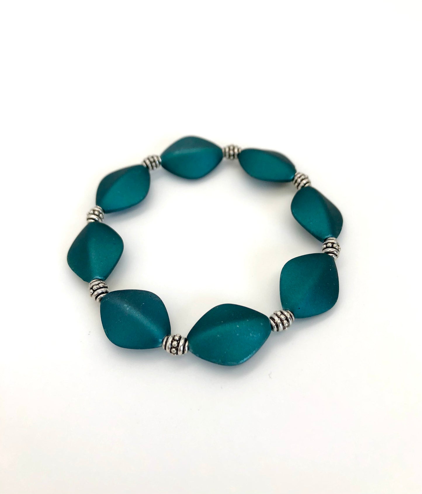 Teal matte oval bead stretch bracelet
