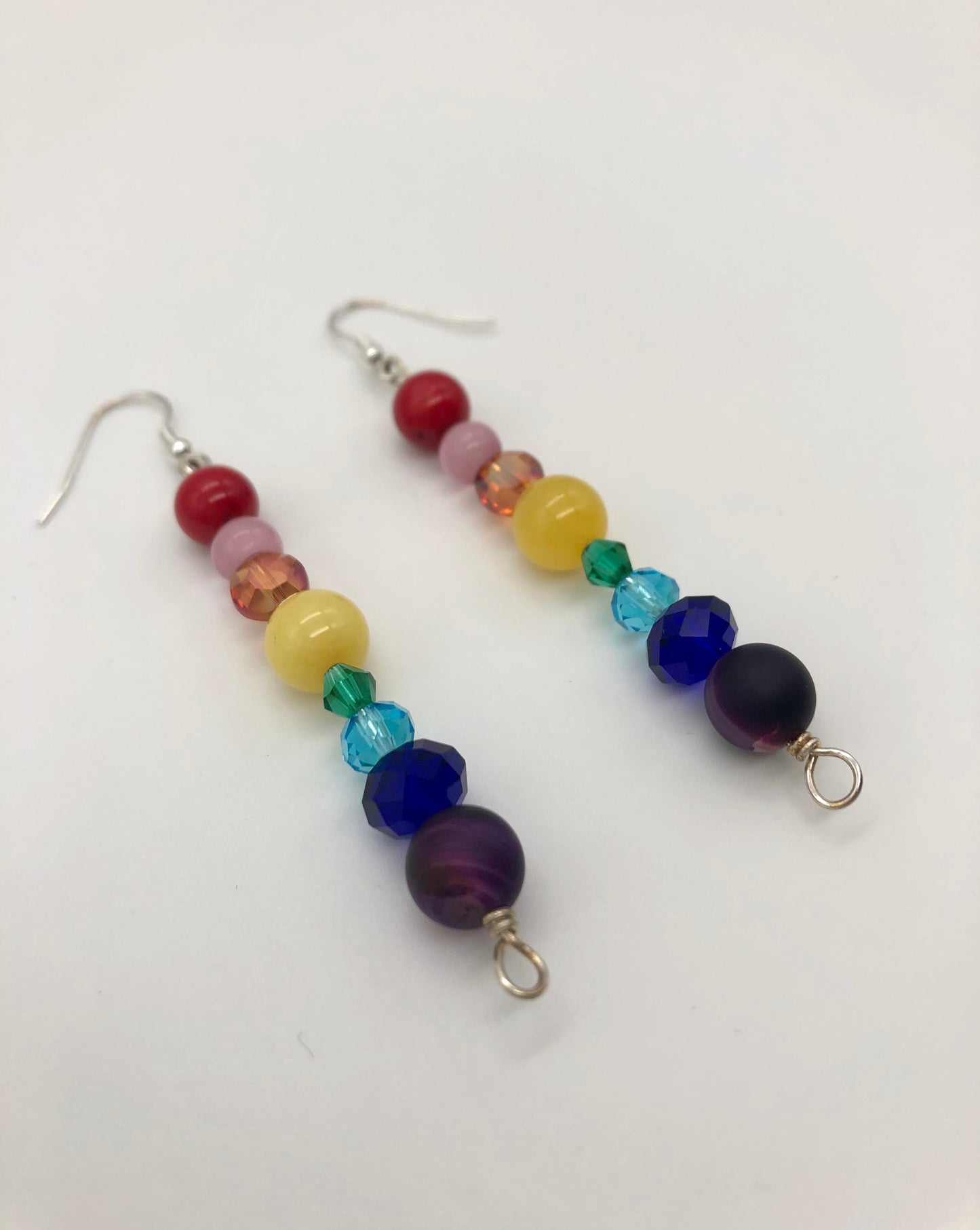 Rainbow bead straight drop fishhook earrings