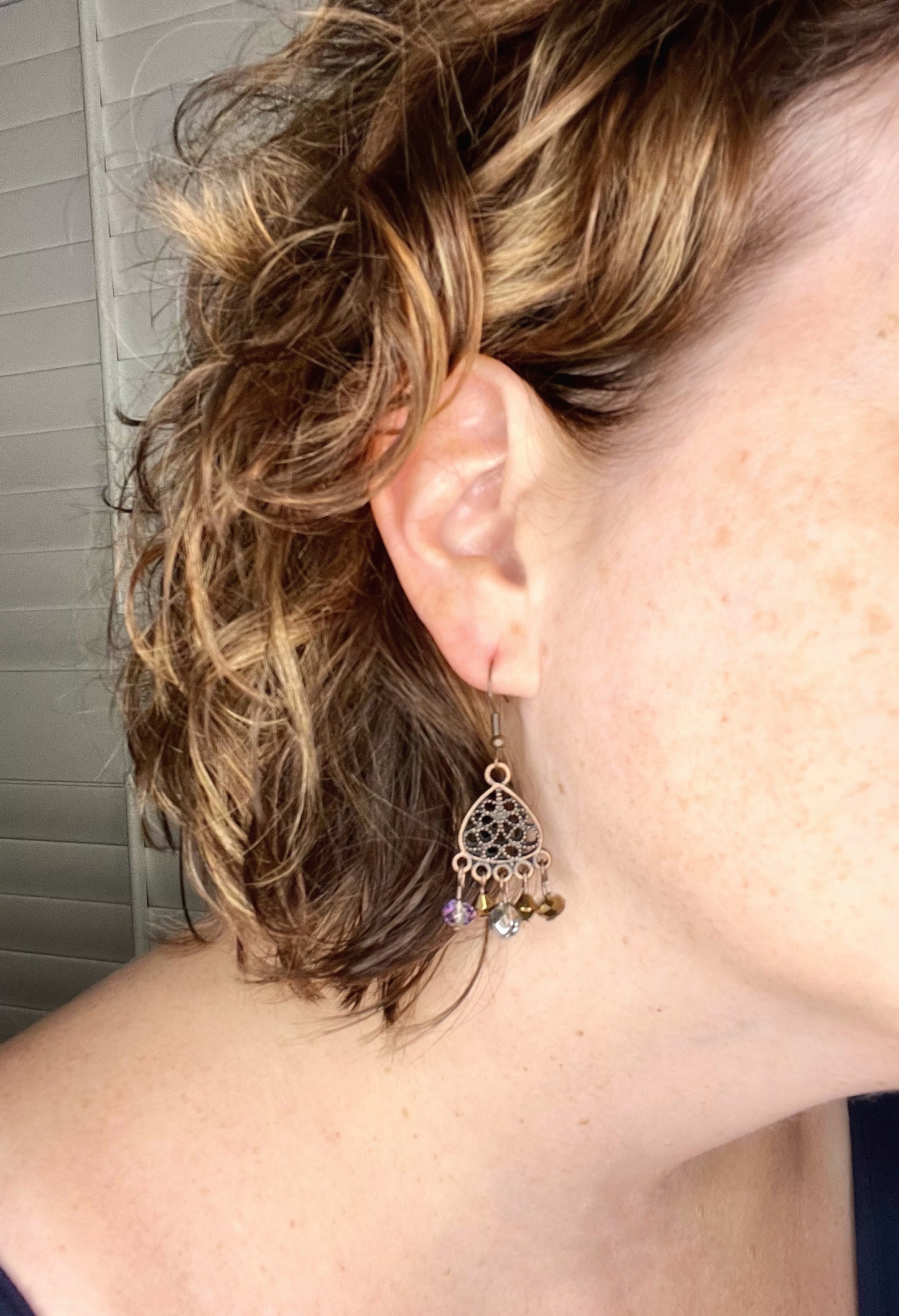 Oxidized copper filigree earrings