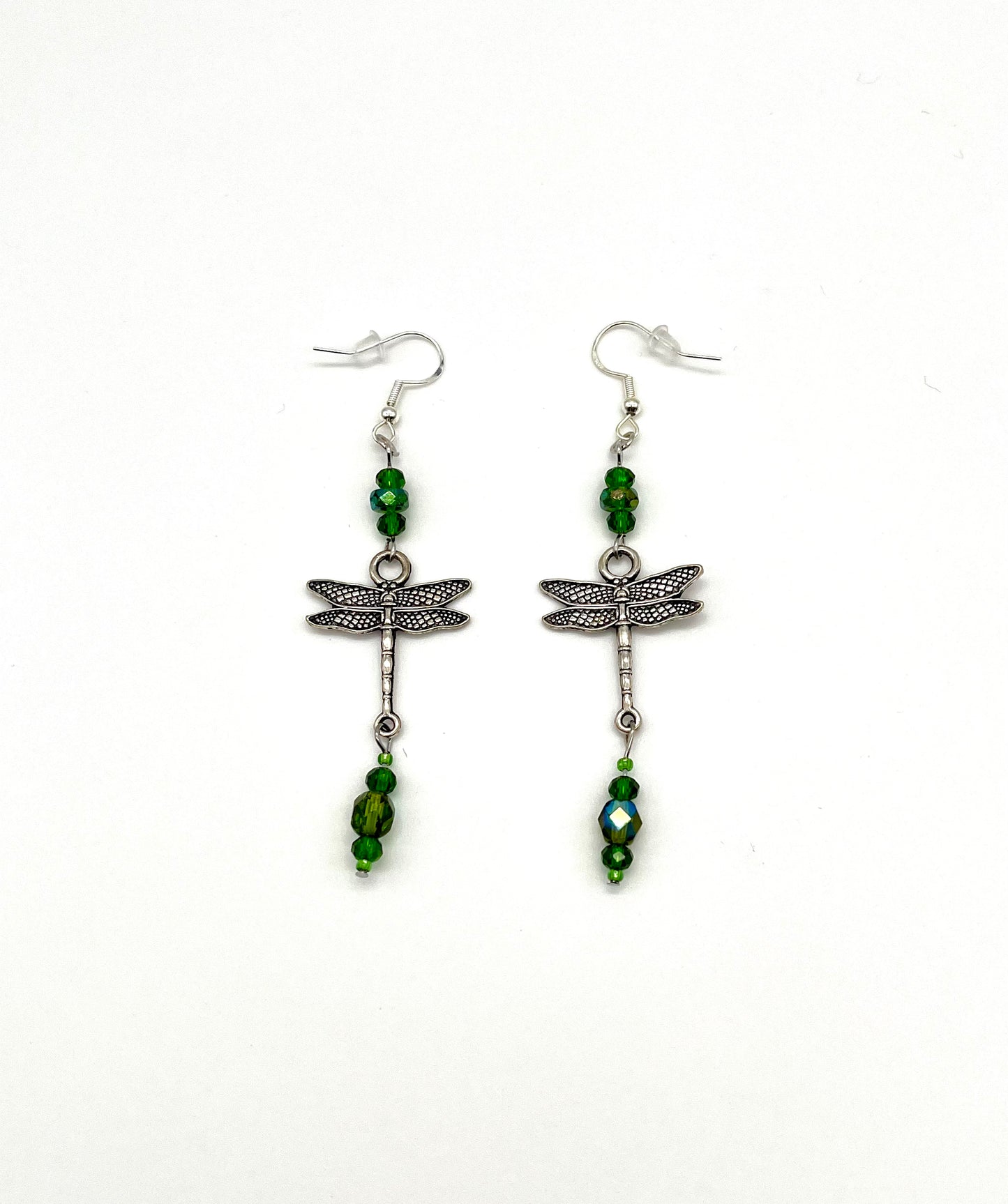 Silver plated dragonfly bead detail dangle earrings