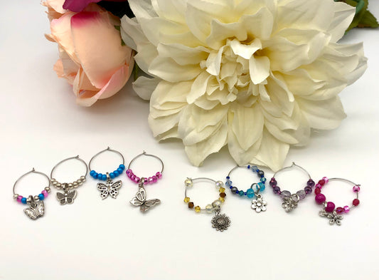 Glass bead silver plated wine charm sets