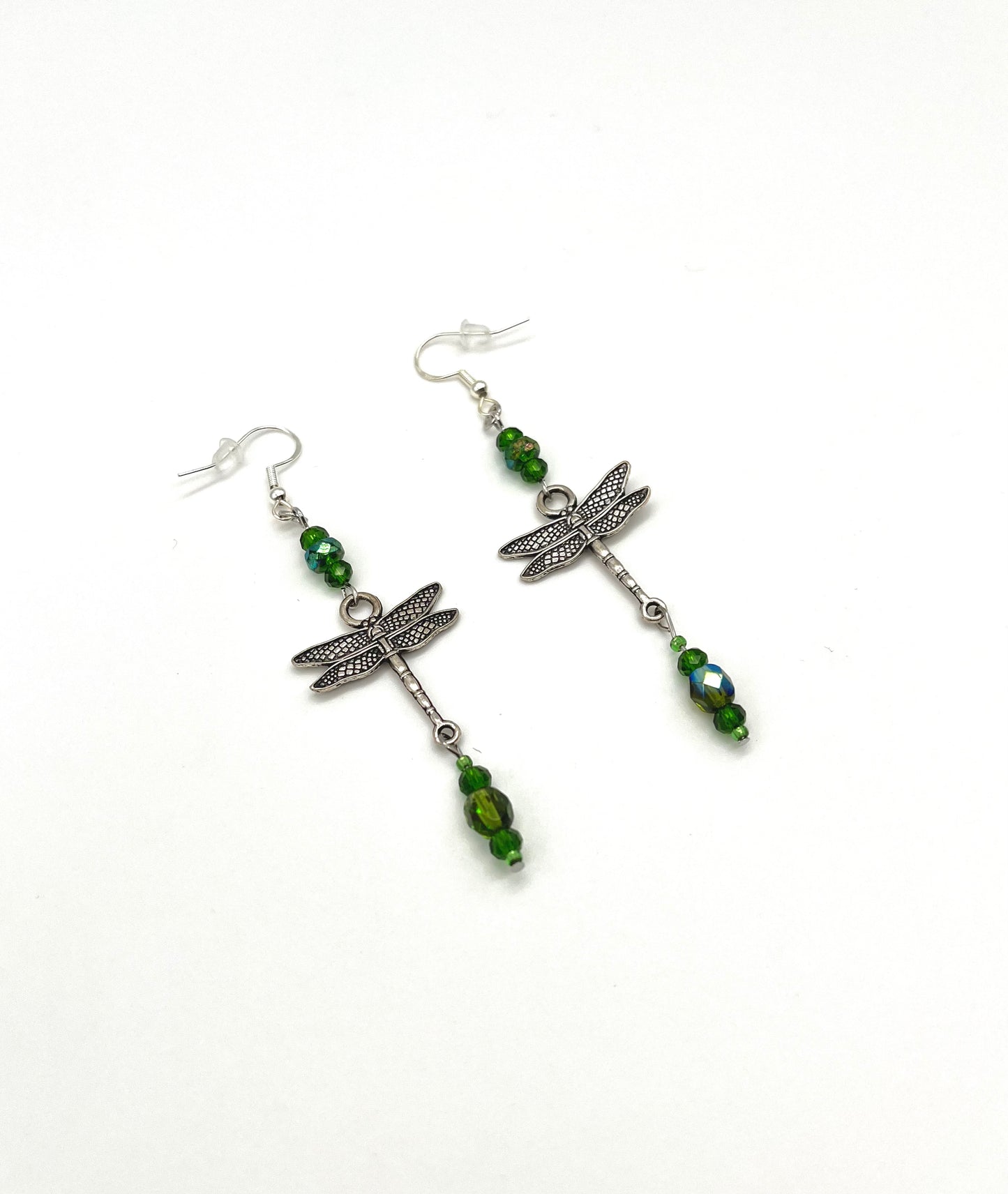 Silver plated dragonfly bead detail dangle earrings