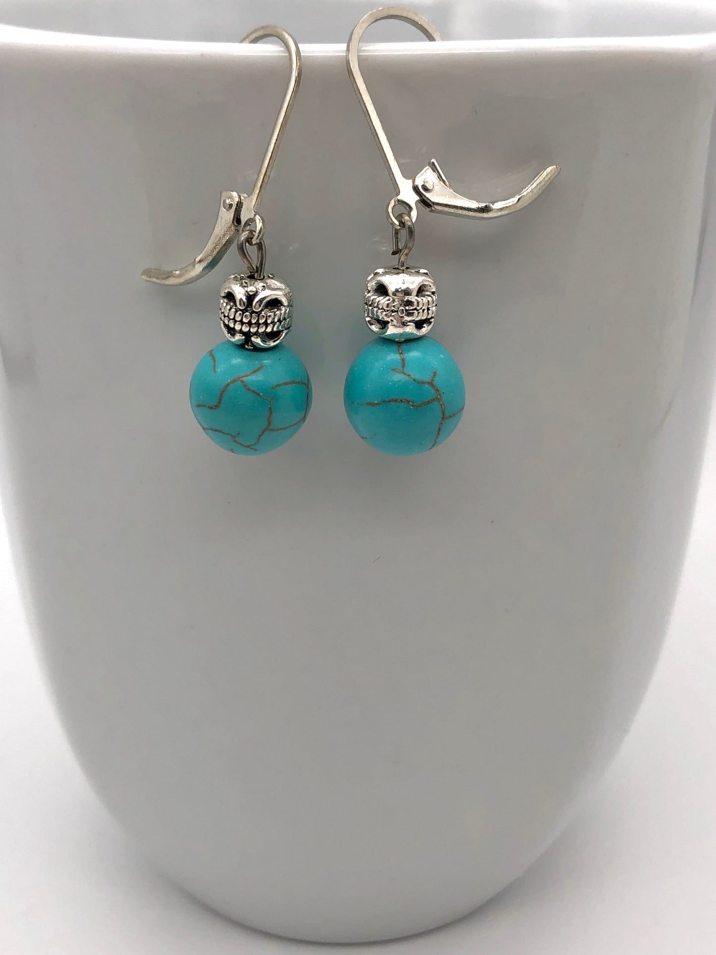 Silver with round turquoise bead earrings
