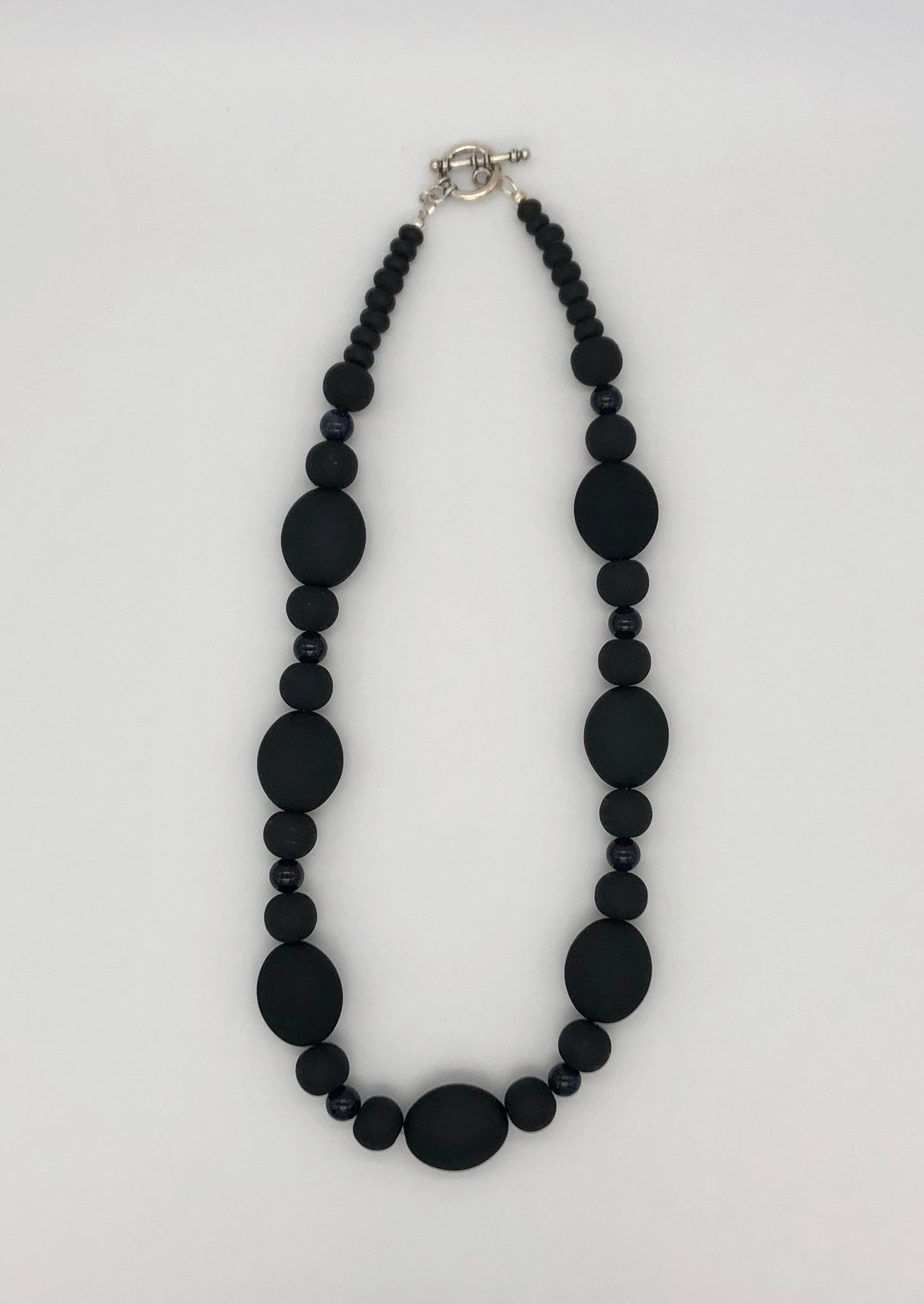 Matte black oval and black stone sparkle beaded necklace