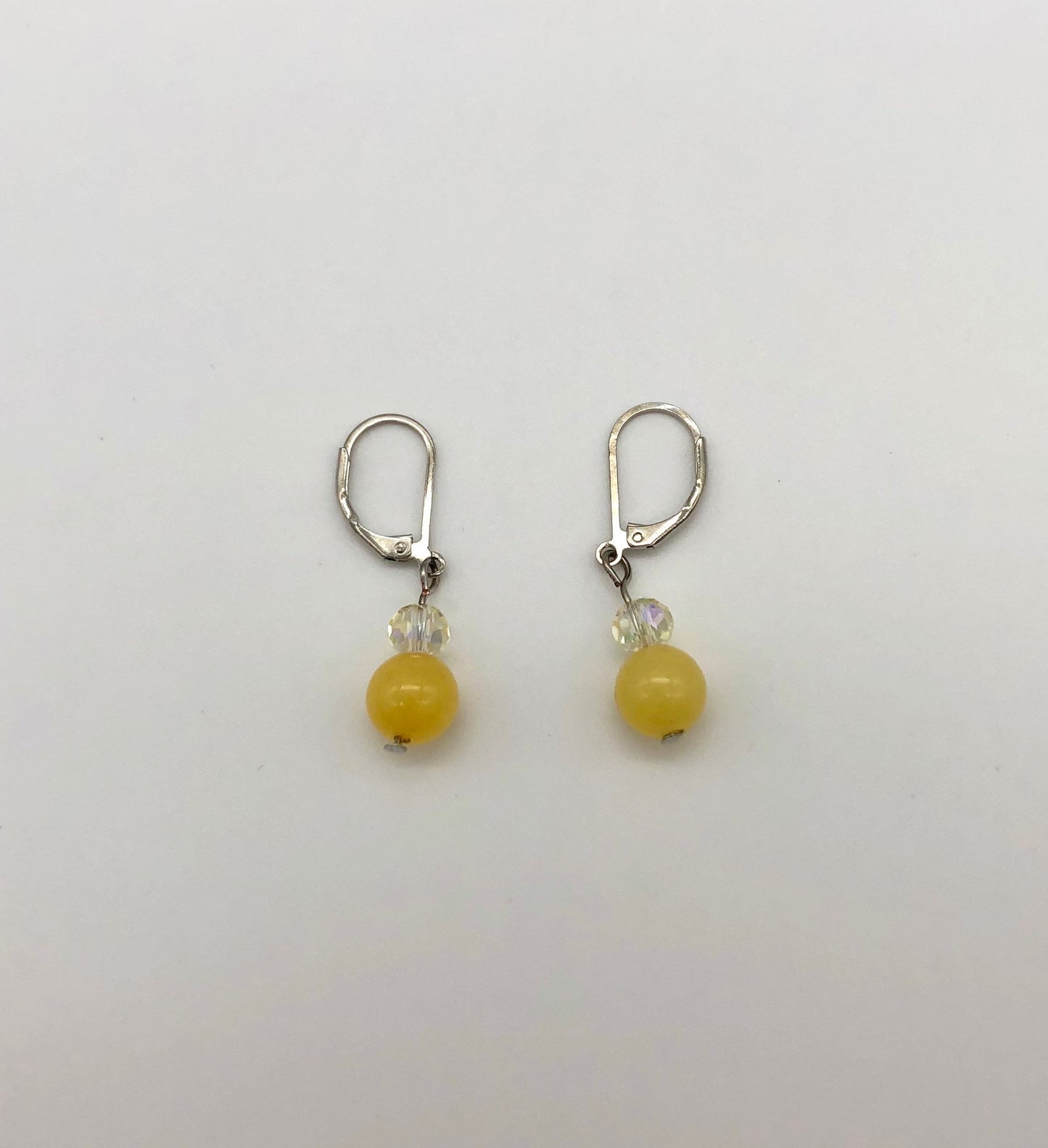 Yellow natural stone and glass bead lever back earrings