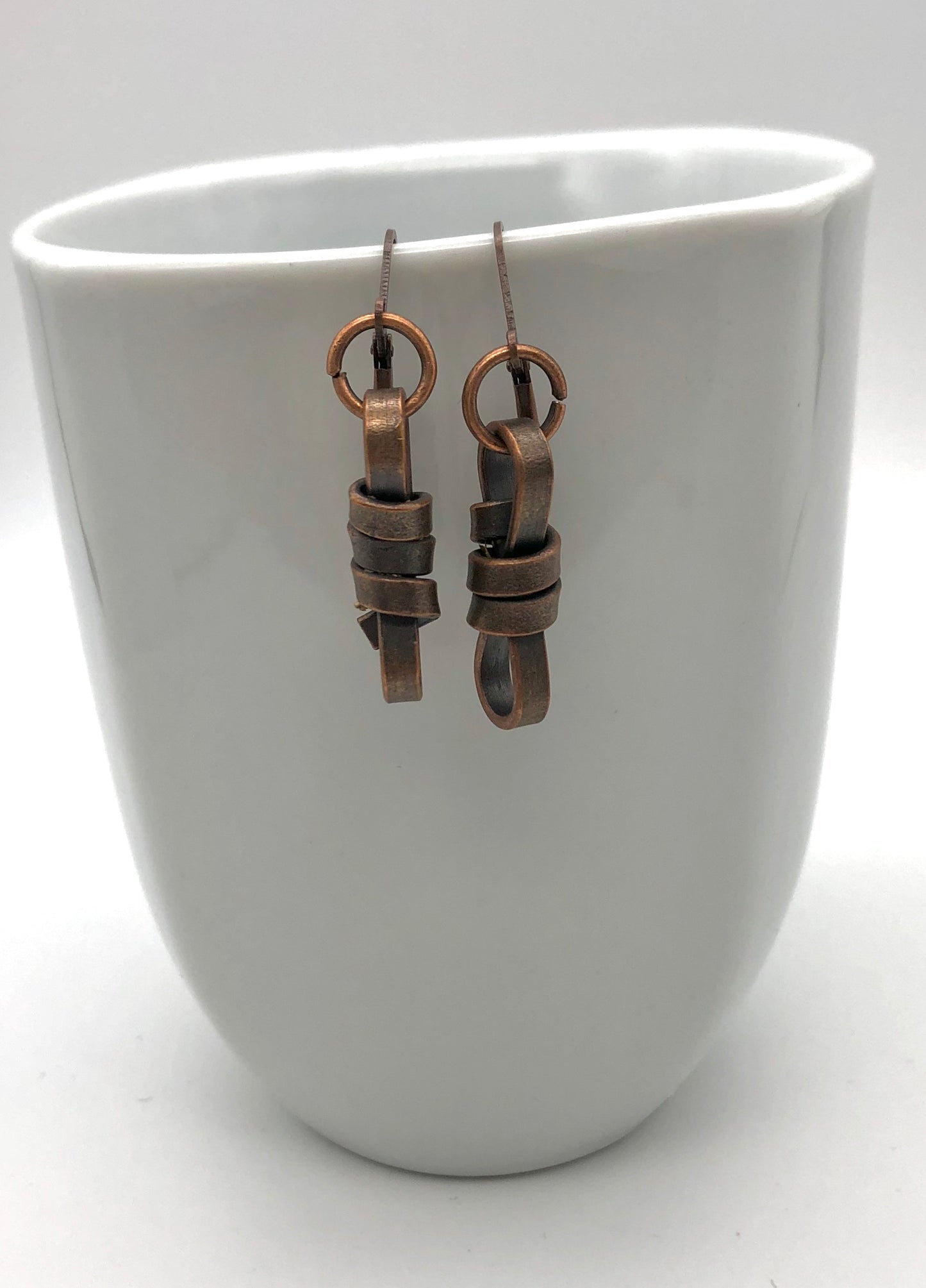 Oxidized copper rope earrings