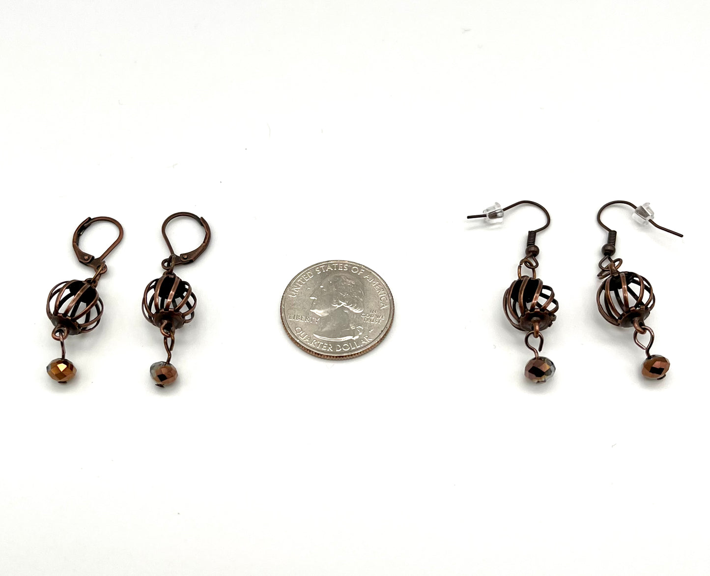 Oxidized copper curve ball earrings
