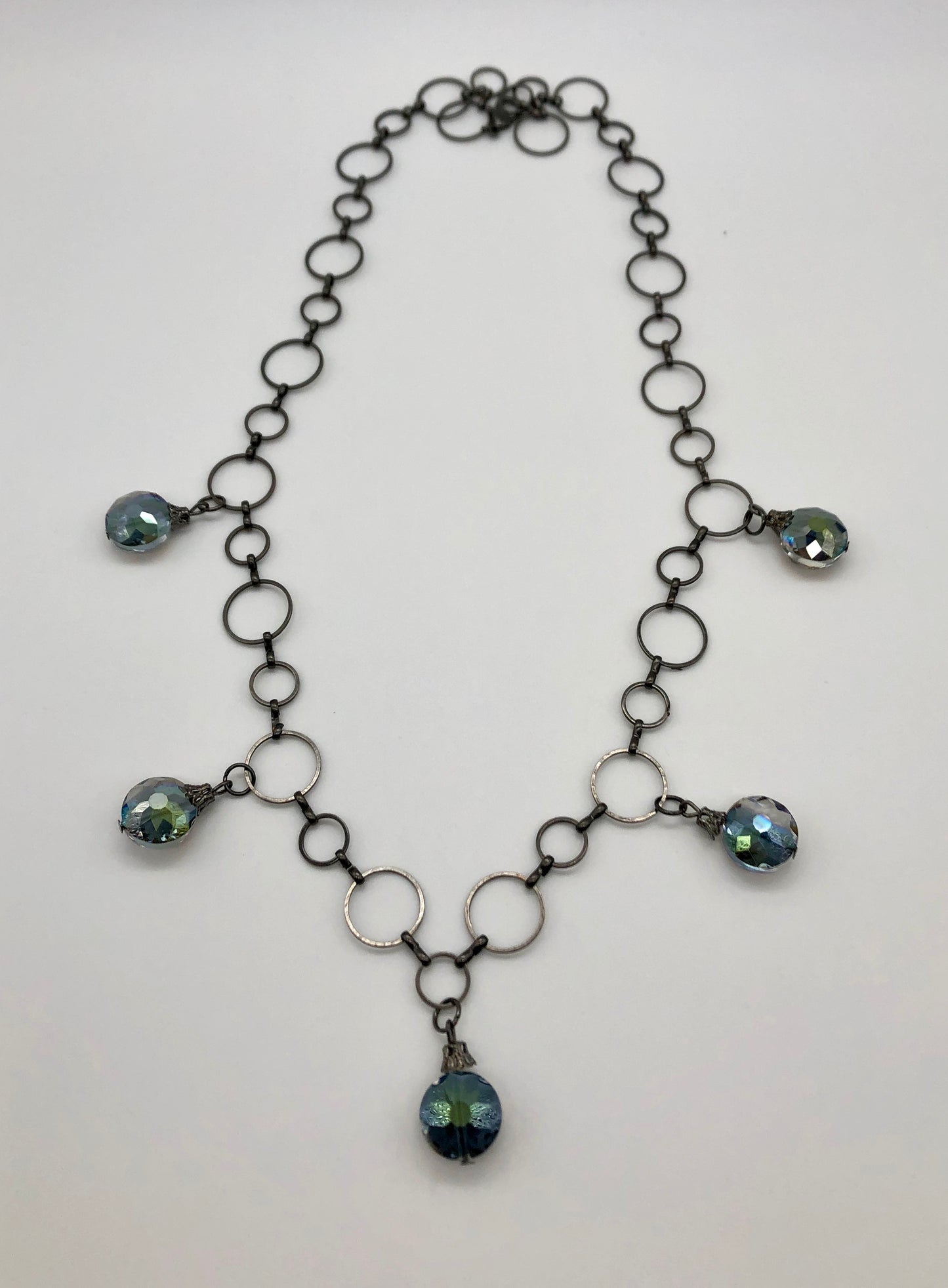 Iridescent glass bulb beads on circle chain necklace