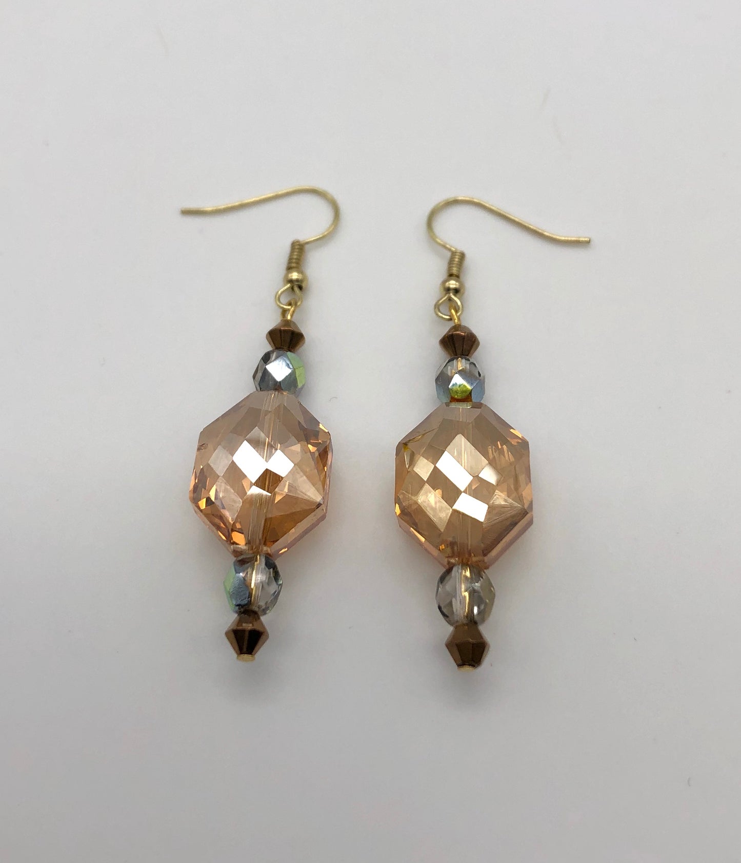 Gold crystal and amber-colored beaded earrings
