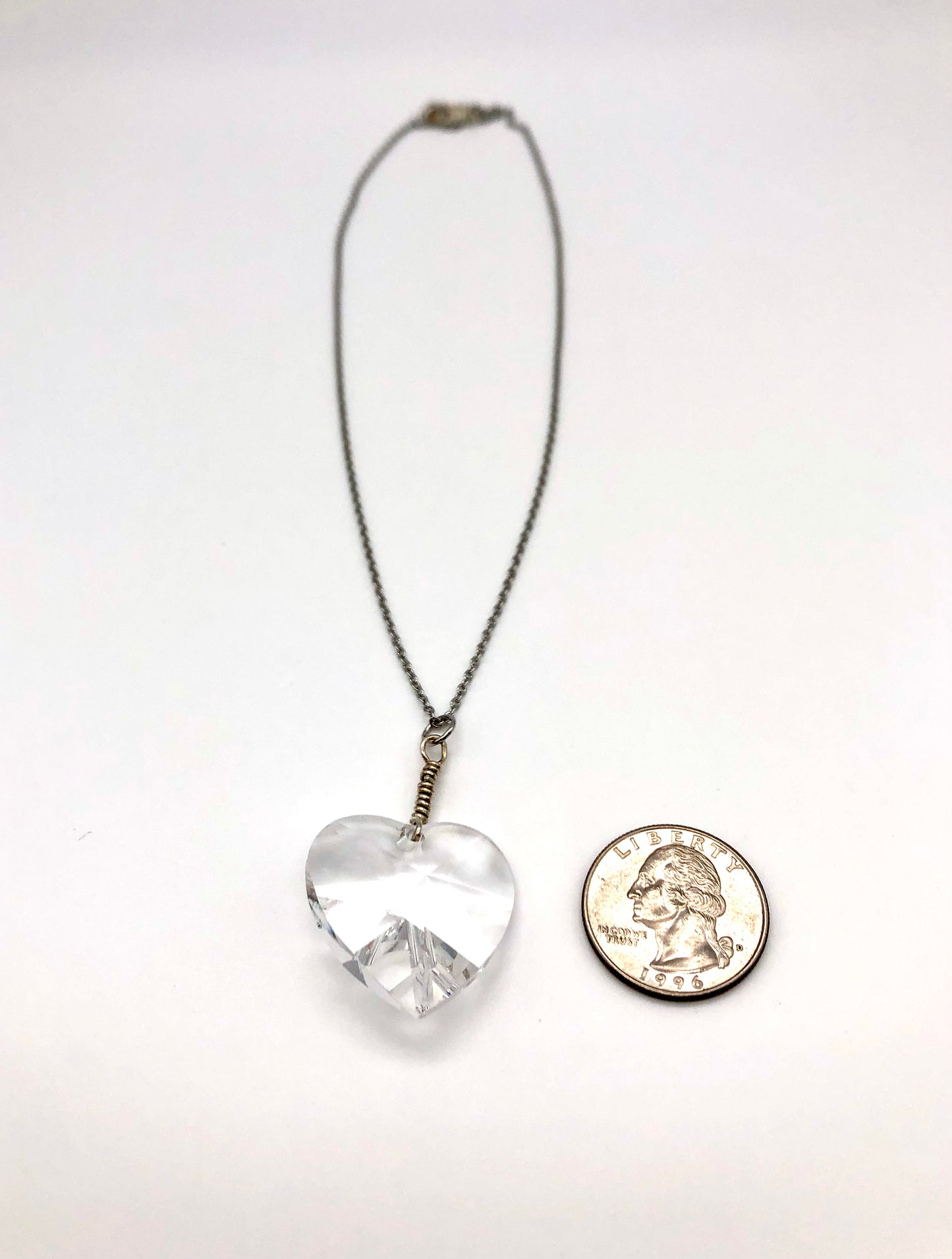 Crystal heart pendant on stainless steel chain necklace