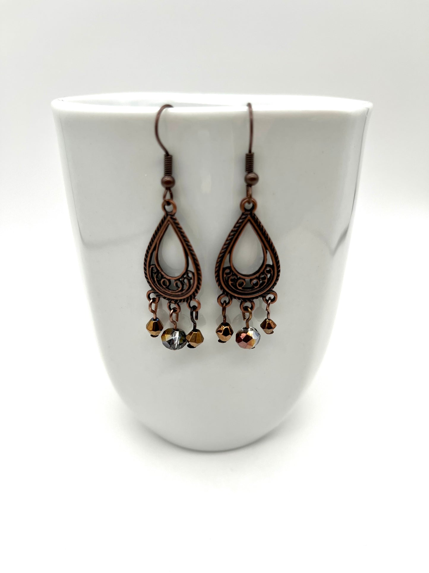 Oxidized copper filigree earrings