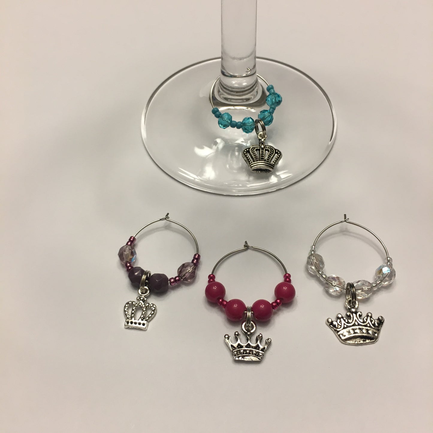 Glass bead silver plated wine charm sets