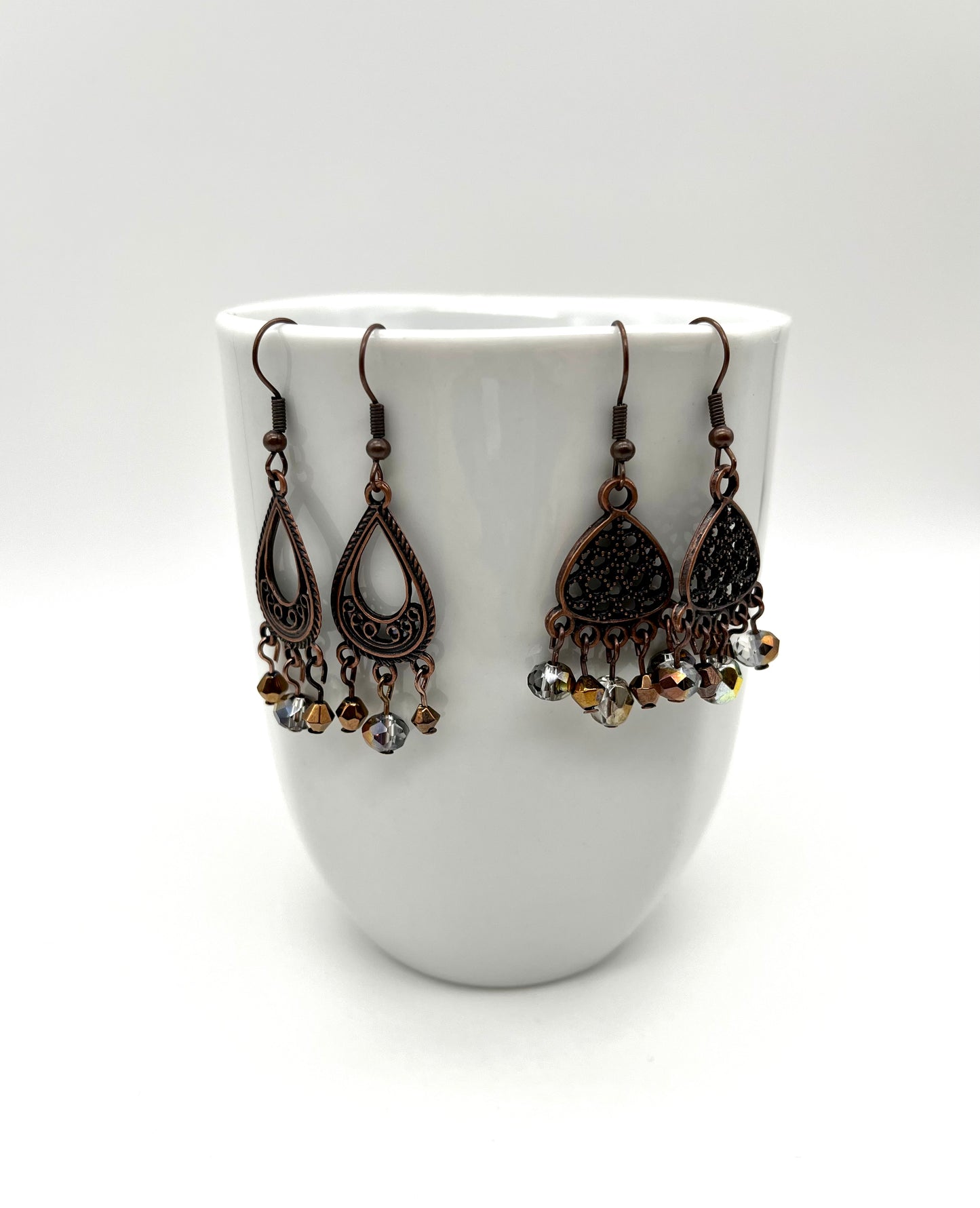 Oxidized copper filigree earrings